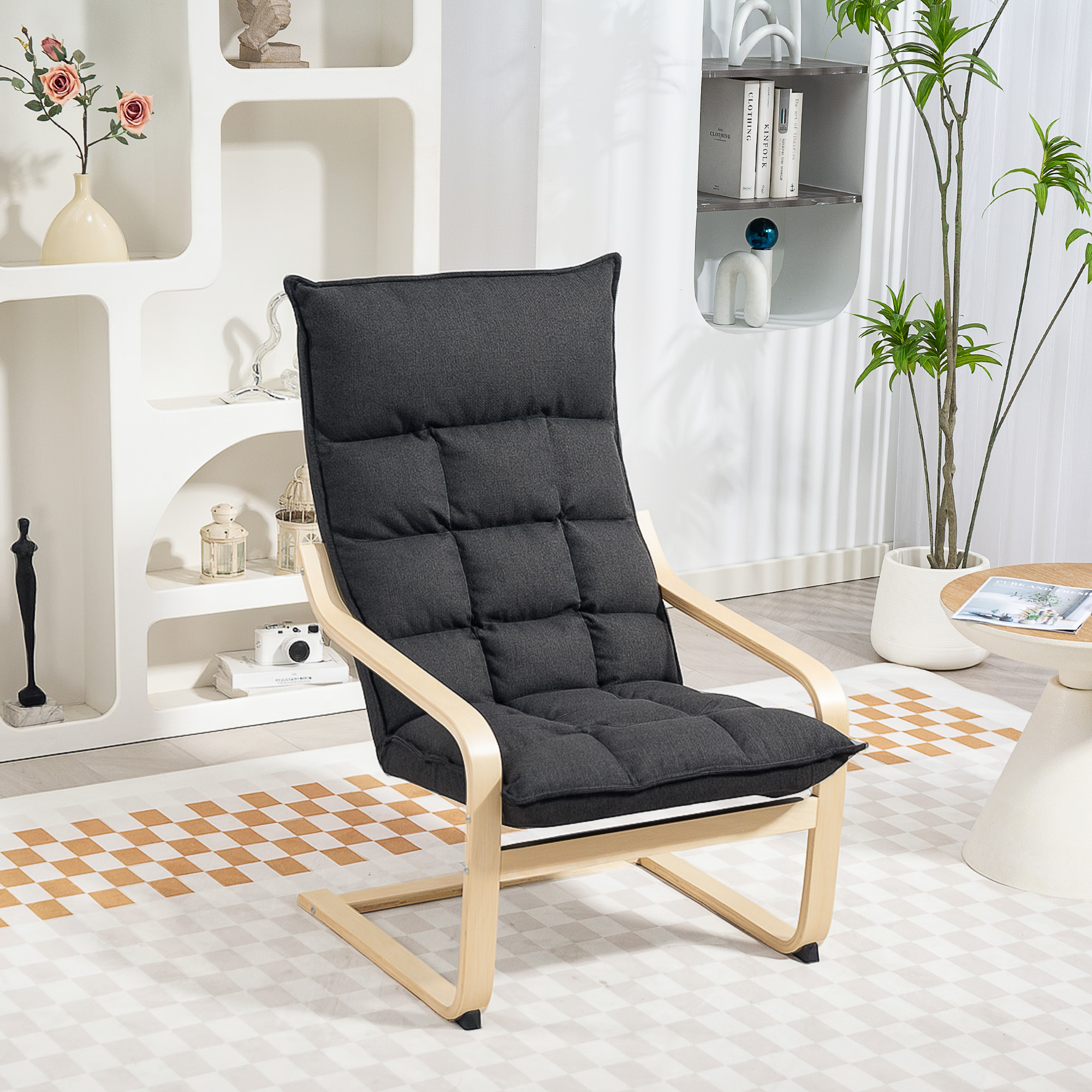Modern Armchair, Upholstered Accent Chair with Curved Leg and Arm, Leisure Lounge Chair for Living Room, Dark Grey - Image 6