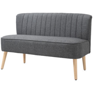 Modern 2 Seater Sofa, Upholstered Two Seater Couch with Rubber Wood Legs, Grey
