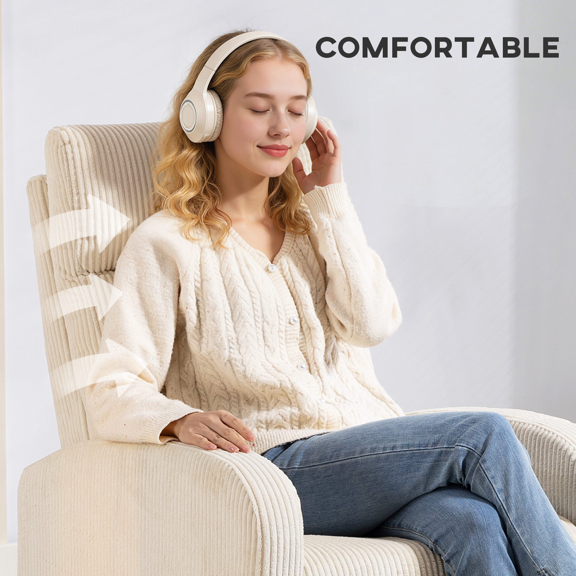 Fabric Recliner Chair Manual Home Theater Seating Single Reclining Sofa Chair with Padded Seat for Living Room, Beige - Image 3