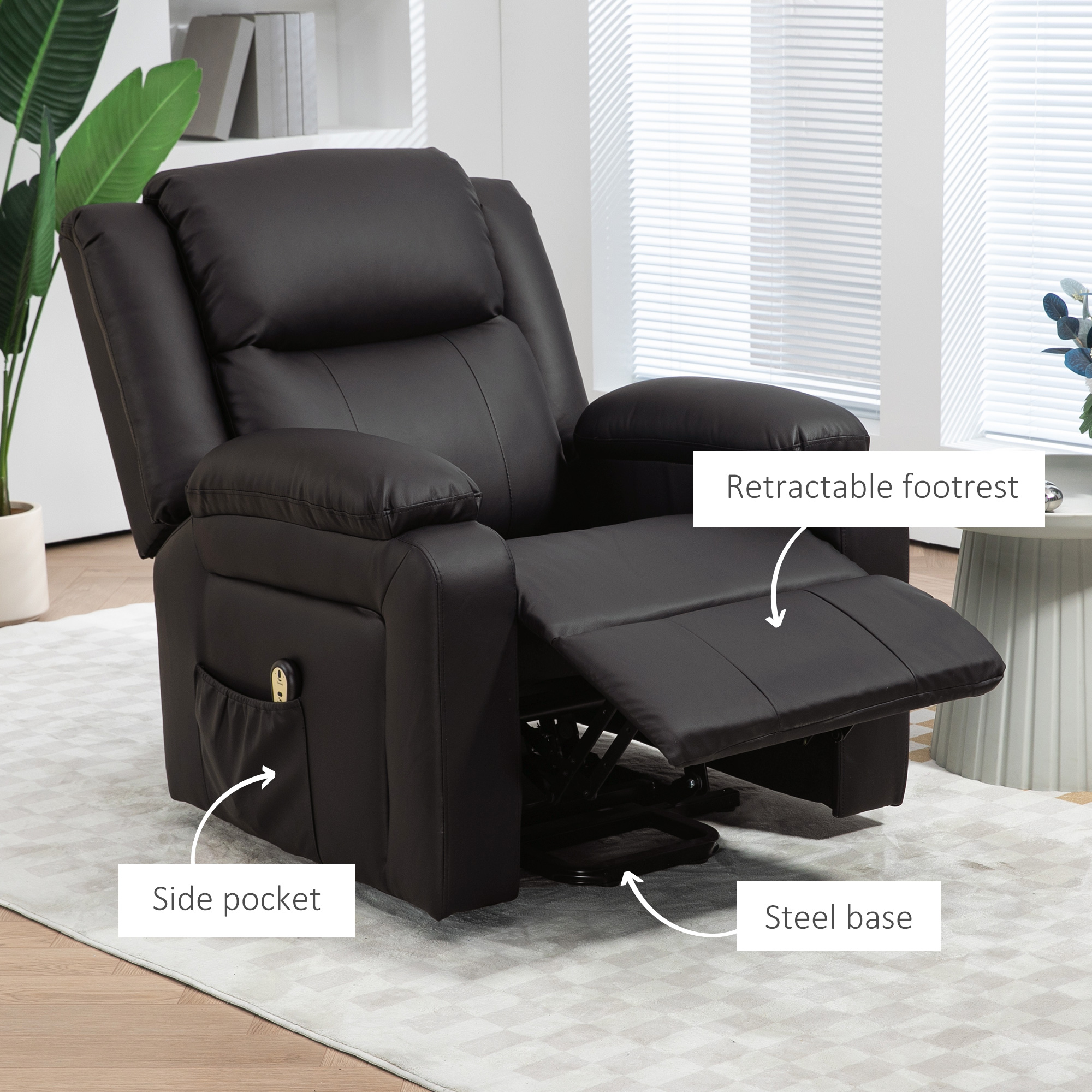 Lift Chair for Seniors, PU Leather Upholstered Electric Recliner Chair with Remote, Side Pockets, Quick Assembly, Brown - Image 5