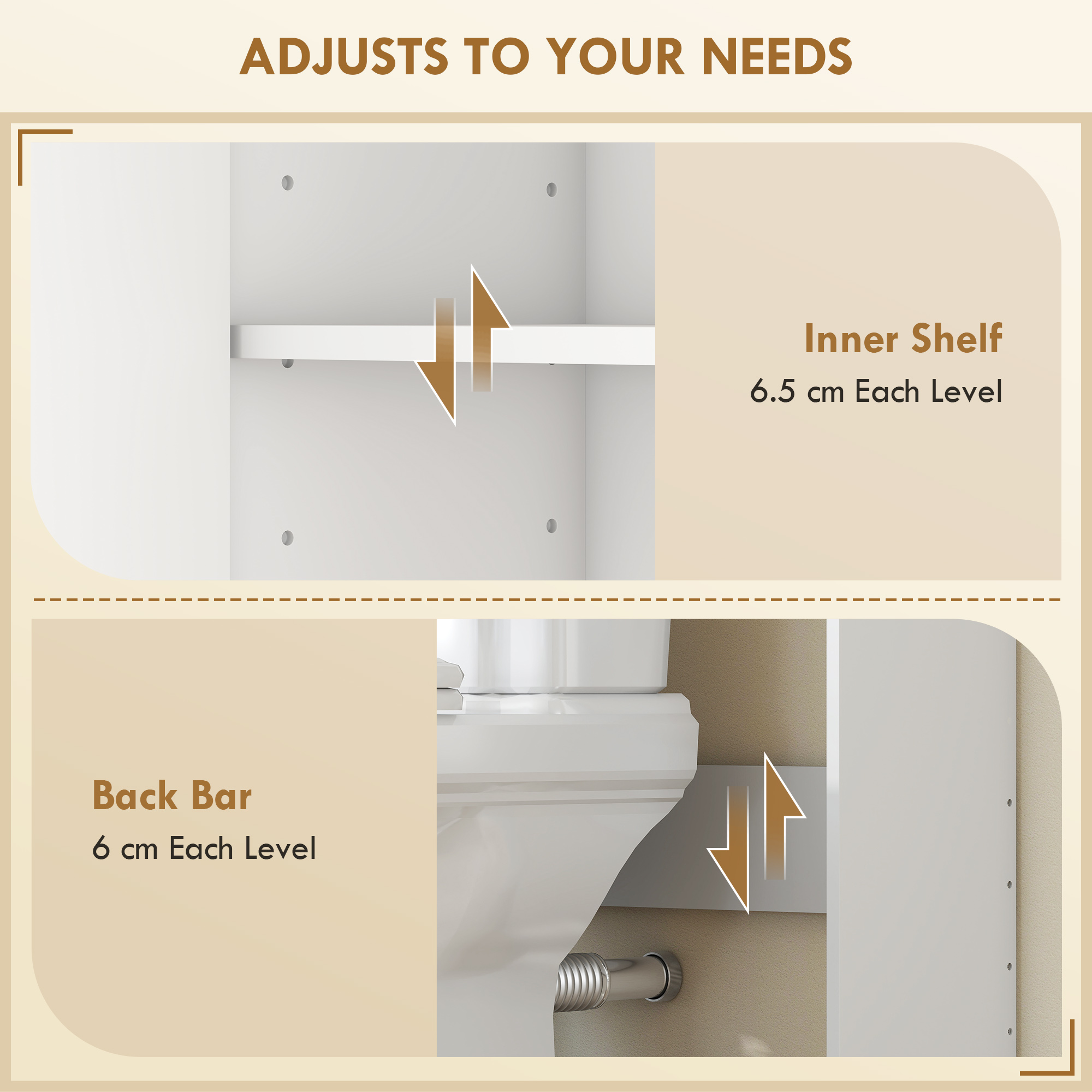 Over the Toilet Storage Shelf Adjustable Shelf Over the Toilet Storage Cabinet for Bathroom White and Oak - Image 3