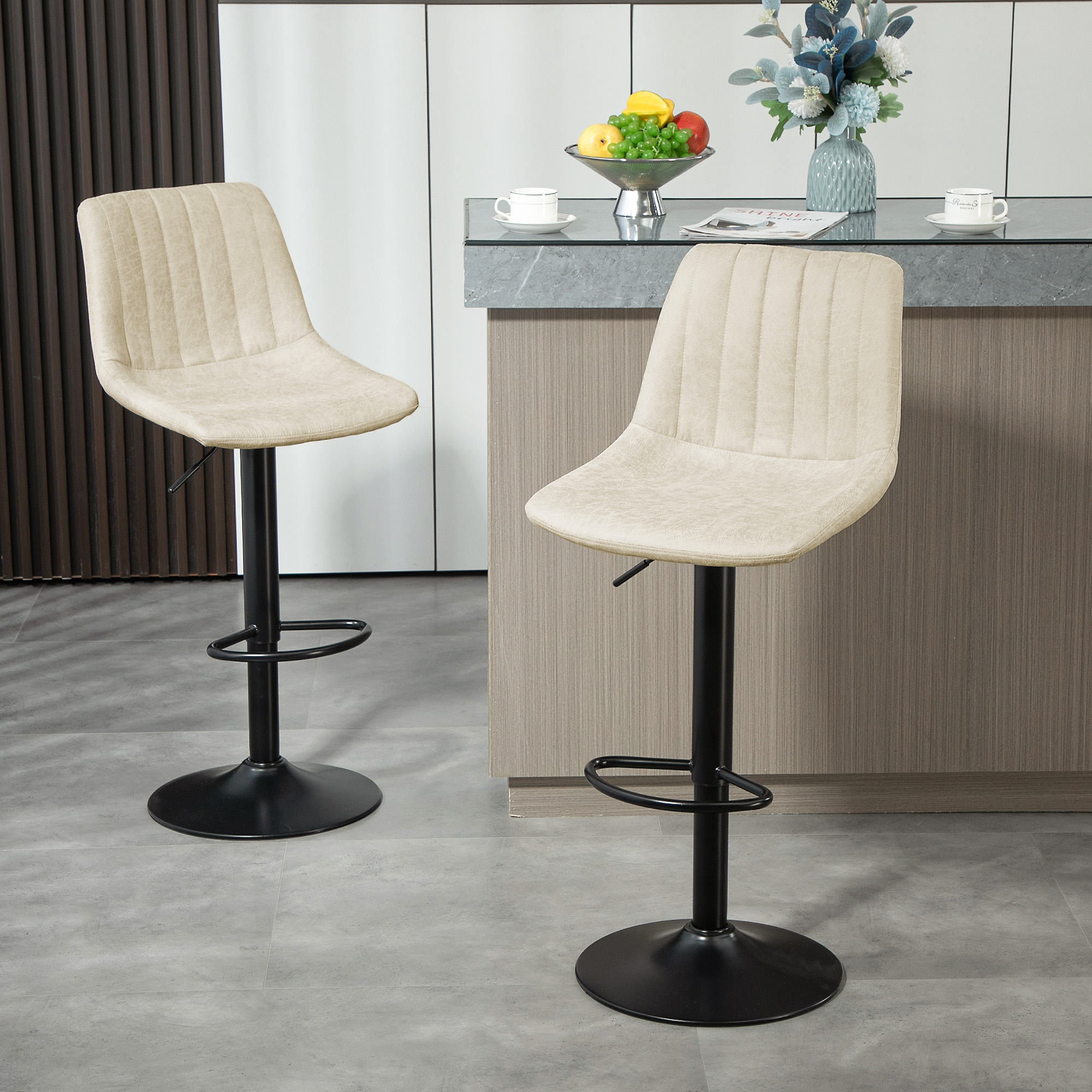 Counter Height Bar Stools Set of 2, Adjustable Height Bar Chairs with Swivel Seat, Leathaire Upholstery - Image 6