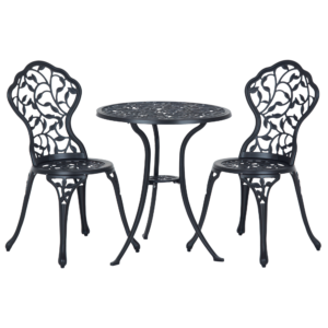 3 Pieces Bistro Set, Patio Table and Chairs with Cast Aluminum Frame for Garden, Balcony, Porch, Black