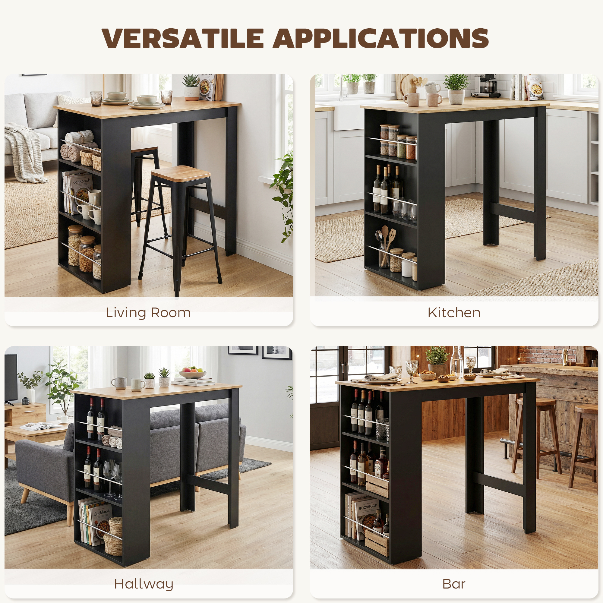 Modern Bar Table, Counter Height Dining Table with 3 Storage Shelves for Kitchen, Dining Room, Living Room, Walnut - Image 3
