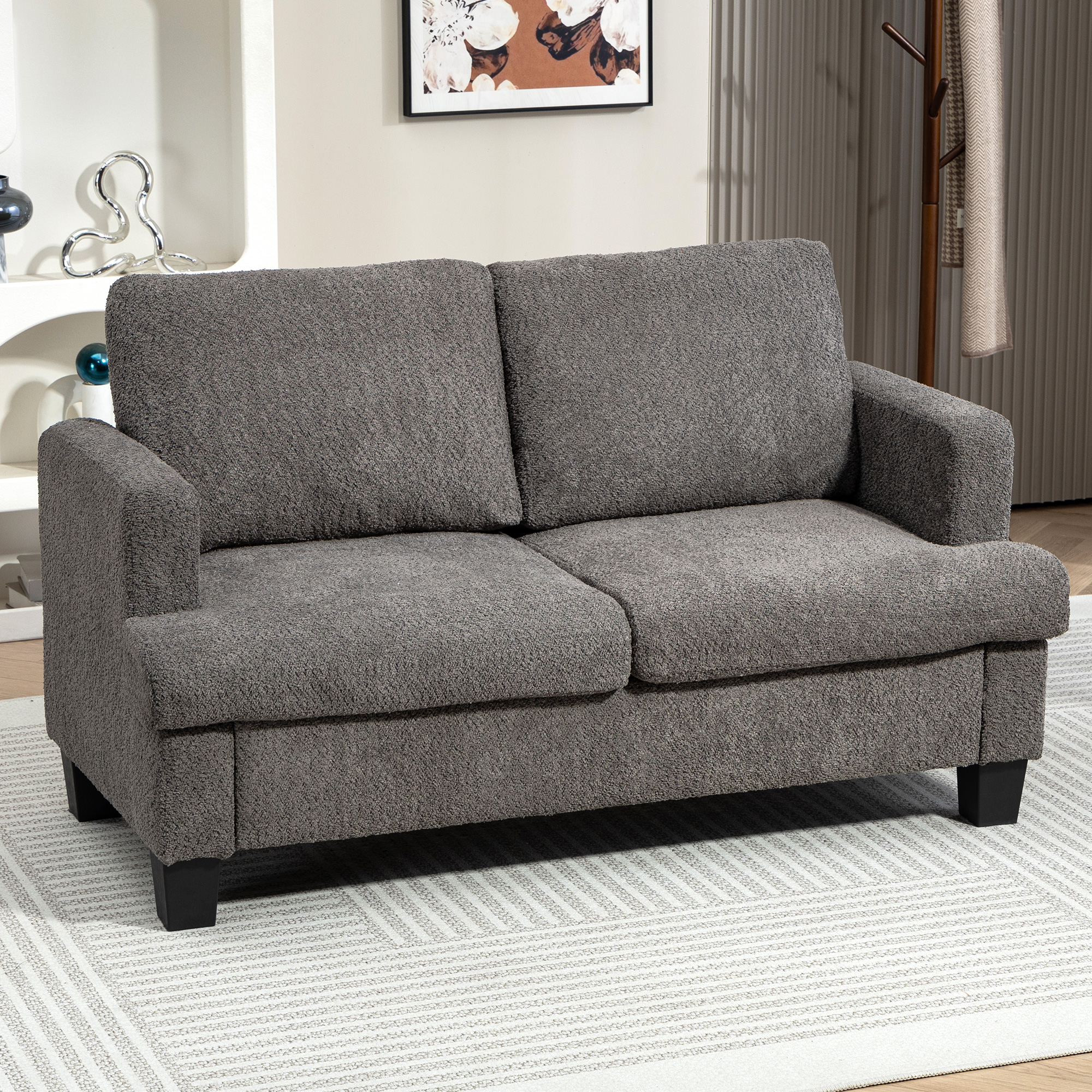 54.3" Loveseat Sofa, 2 Seater Sofa with Removable Cushions, Small Couch with Solid Wood Frame for Living Room, Dark Grey - Image 5
