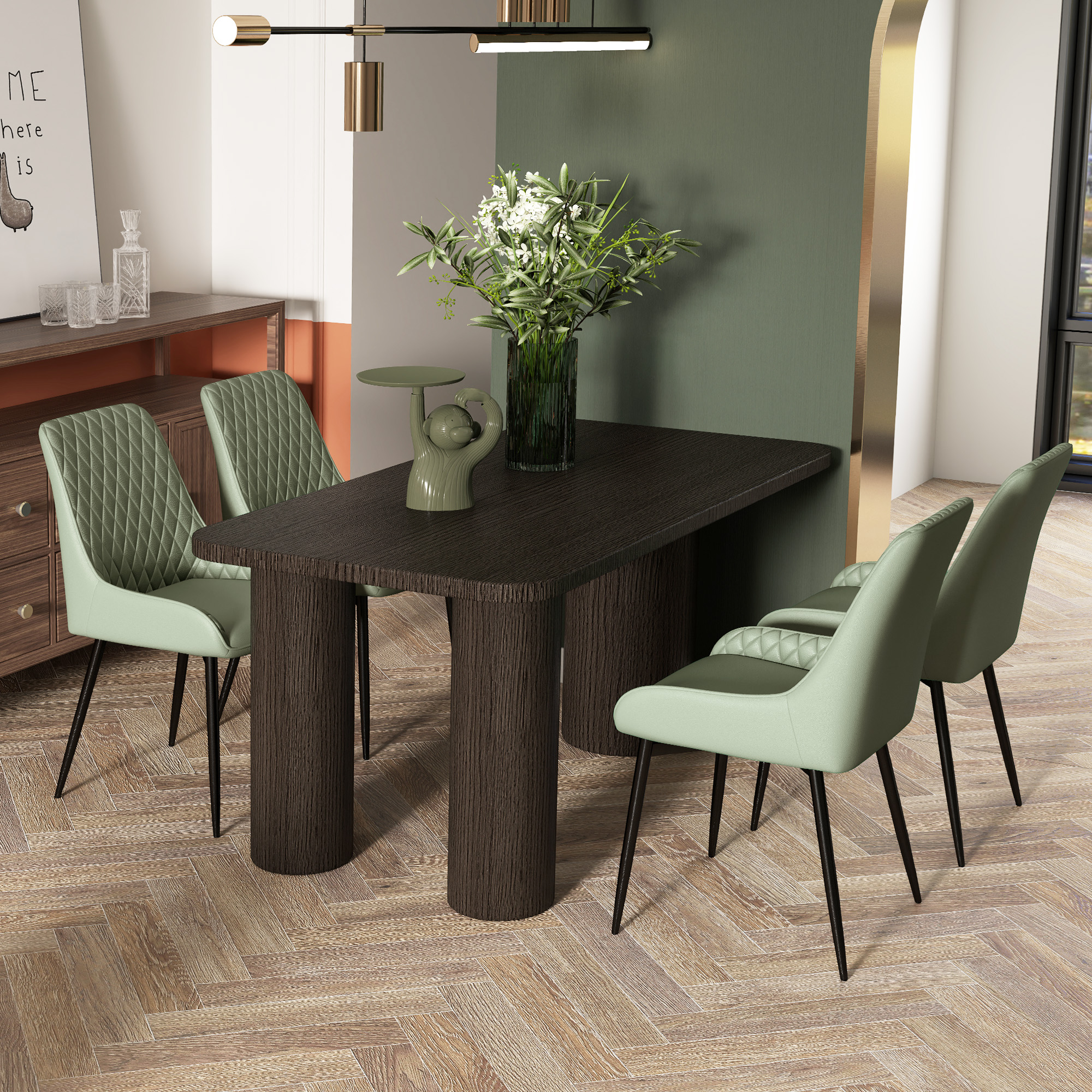 Upholstered Kitchen Chairs, Modern Dining Chairs Set of 2 with Diamond Tufting and Steel Legs for Dining Room, Green - Image 5
