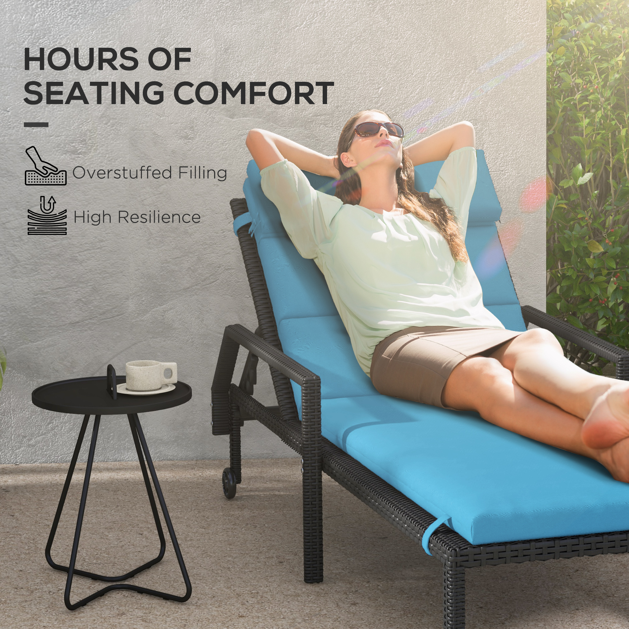 Patio Chaise Lounge Chair Cushions Replacement Sun Lounger Pads with Headrest and Ties, Set of 2, Turquoise - Image 2