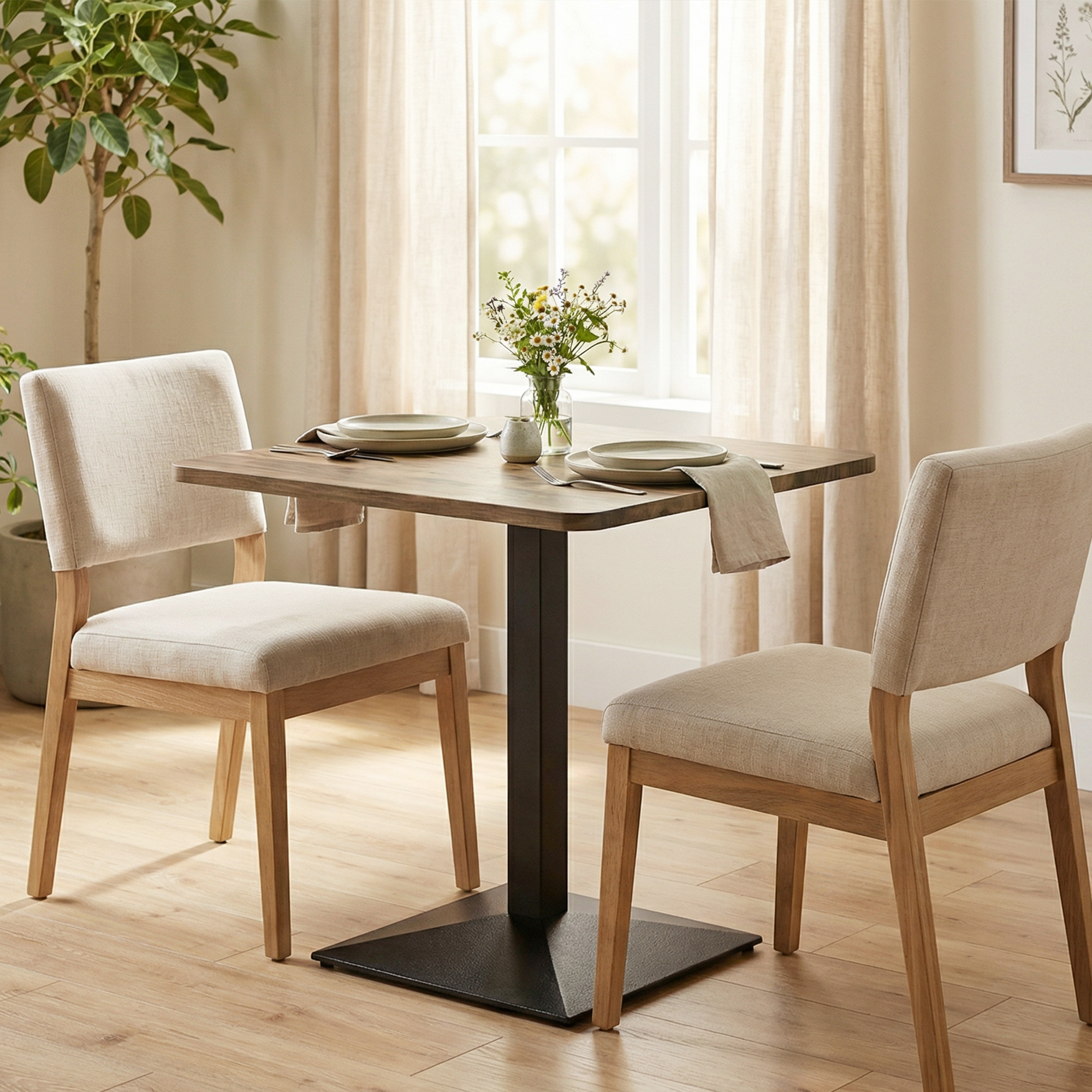 28" Square Dining Table, Modern Dining Room Table with Steel Base, Space Saving Small Kitchen Table, Walnut Wood Grain - Image 5