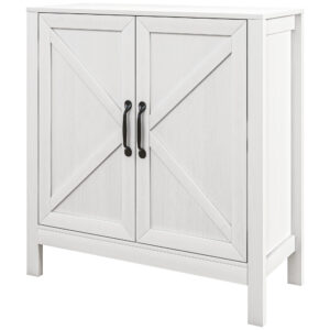 Sideboard Buffet, Kitchen Storage Cabinet with Barn Door and Adjustable Shelves, Storage Pantry, White Wood Grain