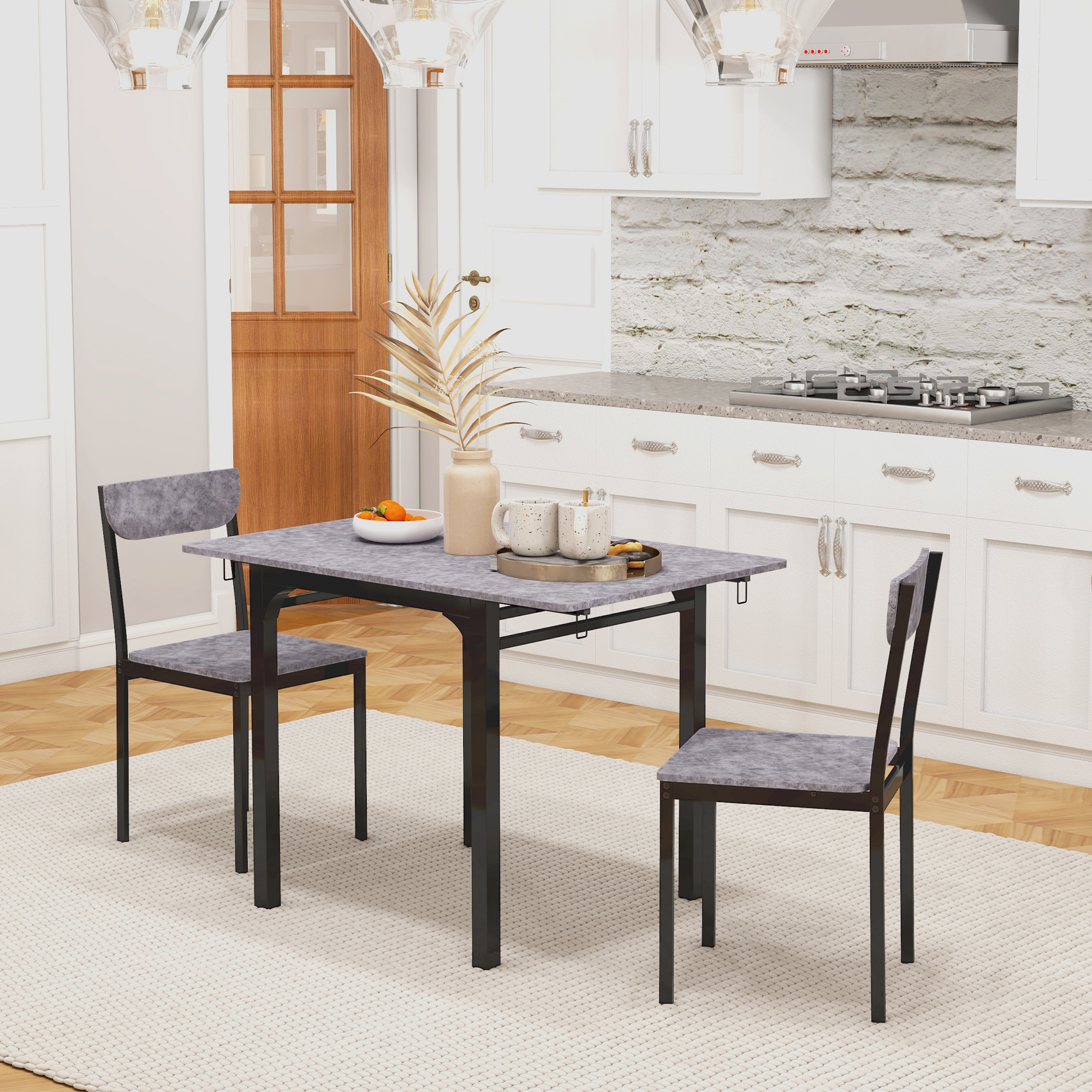 Foldable Dining Table Set for 2, Drop-Leaf Kitchen Table with 2 Chairs for Apartments, Studios, Natural Drop-leaf Dining Table Set Includes 2 Chairs - Image 6