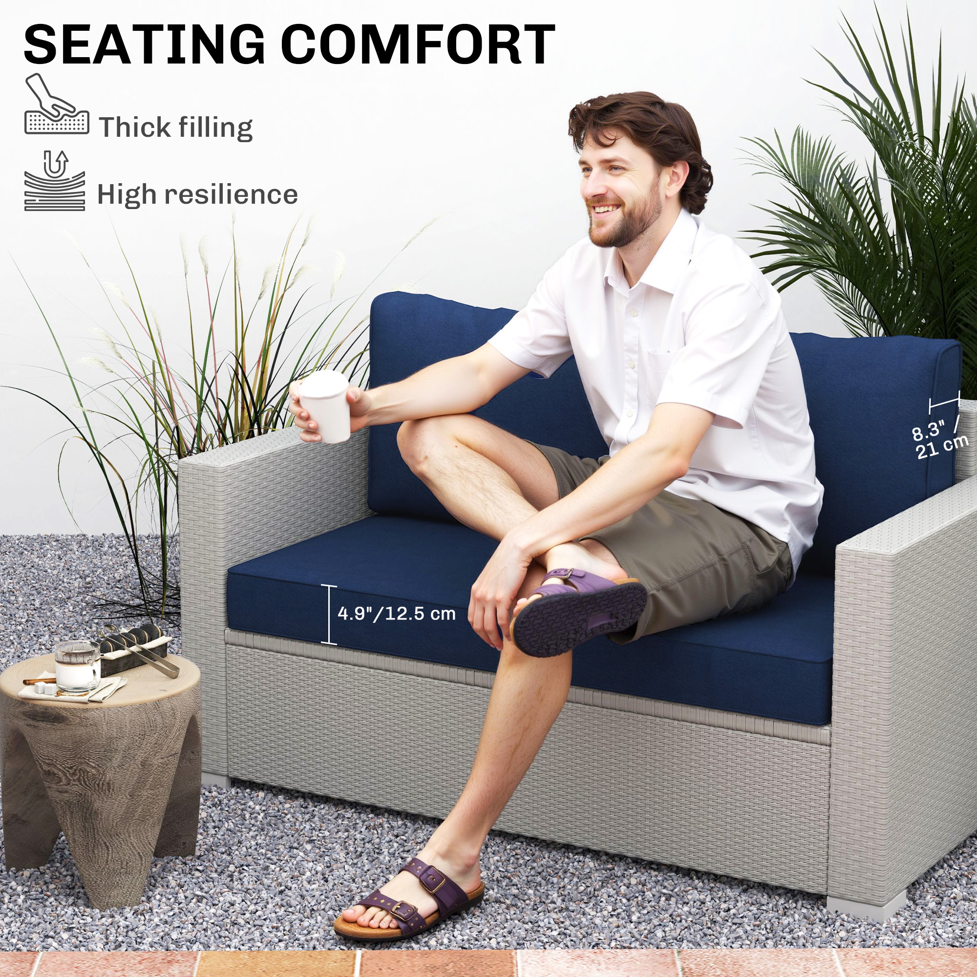 Outdoor Seat Cushions with Backrest, Loveseat Double Sofa Outdoor Furniture Cushions, Navy Blue - Image 2
