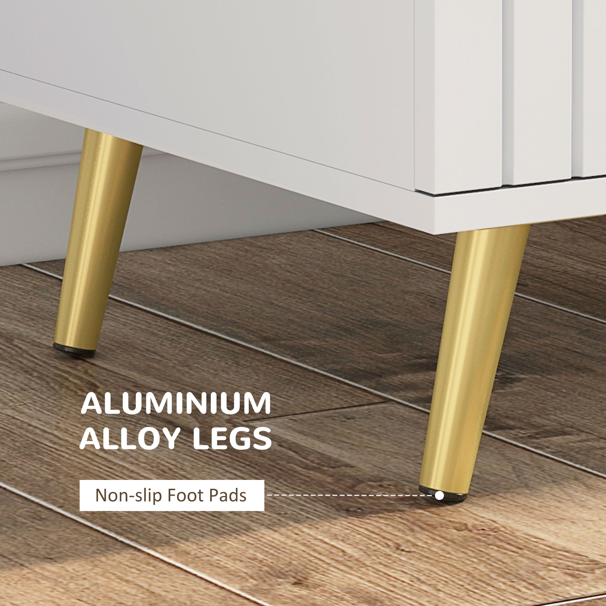 3 Drawer Cabinet, Drawer Chest for Bedroom, Chest of Drawers with Aluminium Legs and Gold Handles, White - Image 3