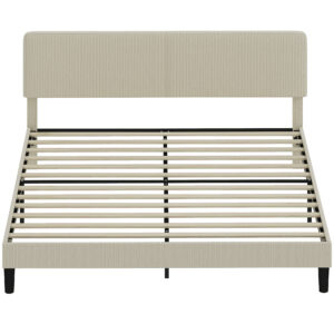King Size Bed Frame with Adjustable Upholstered Headboard Platform Bed Frame Wood Slat Support Noise Free Light Grey