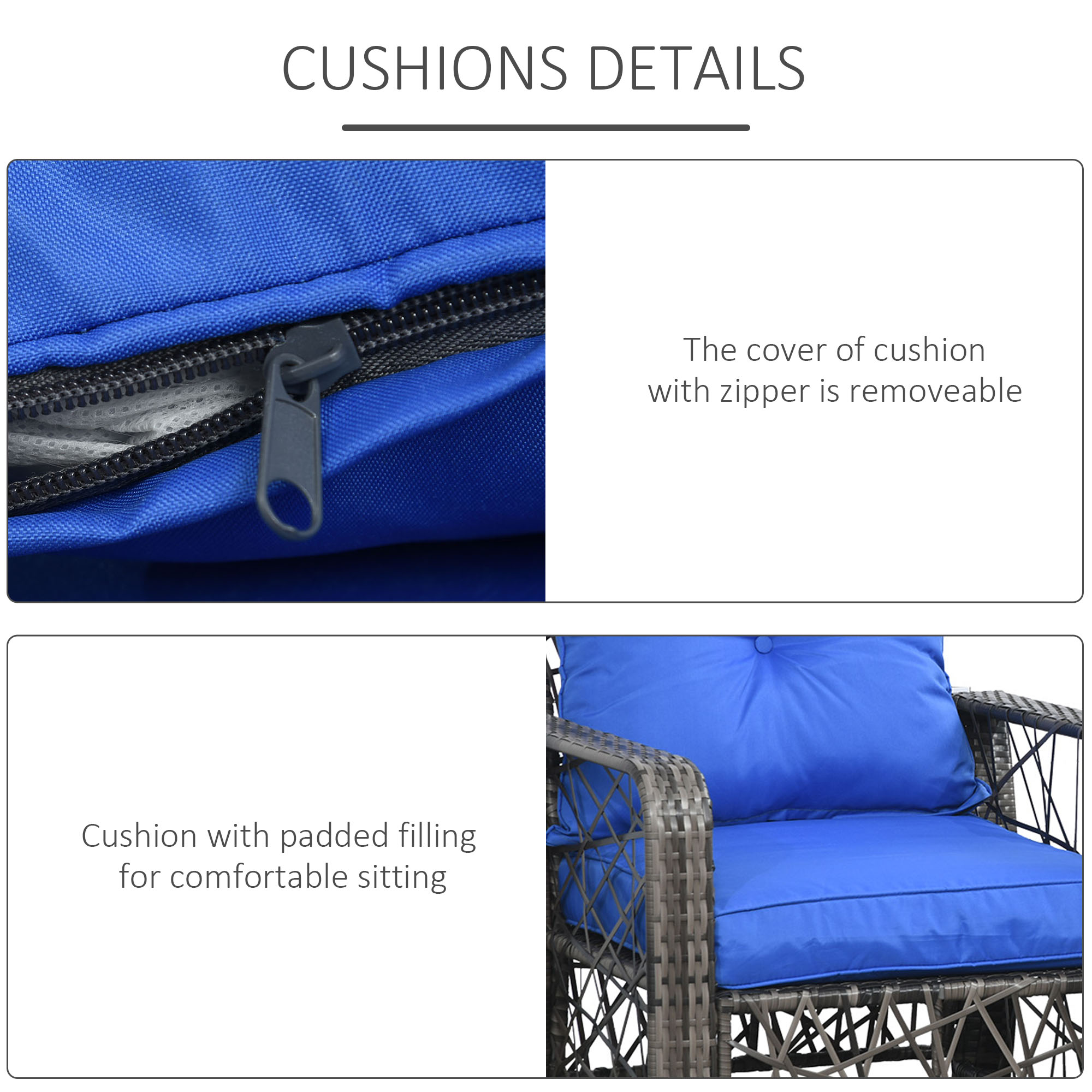 3 Pieces Wicker Patio Furniture Set, Rattan Bistro Set with Storage Coffee Table and Thickened Cushions, Outdoor Conversation Set for Garden, Porch, Balcony, Blue - Image 4