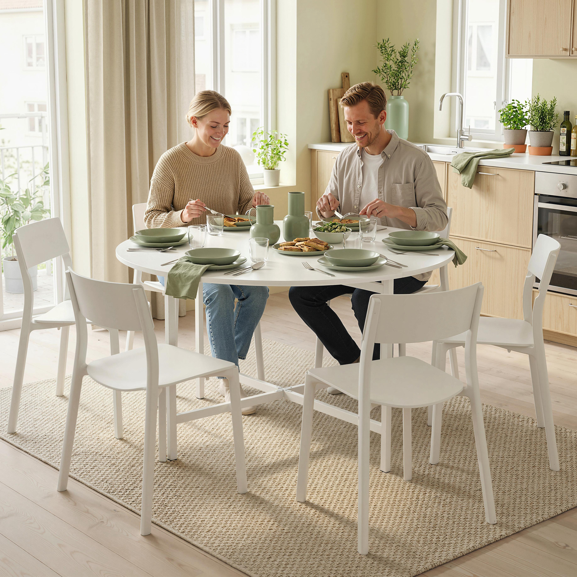 Folding Dining Table for 3-6 People, 47" Round Drop Leaf Kitchen Table with Steel Frame, White - Image 6