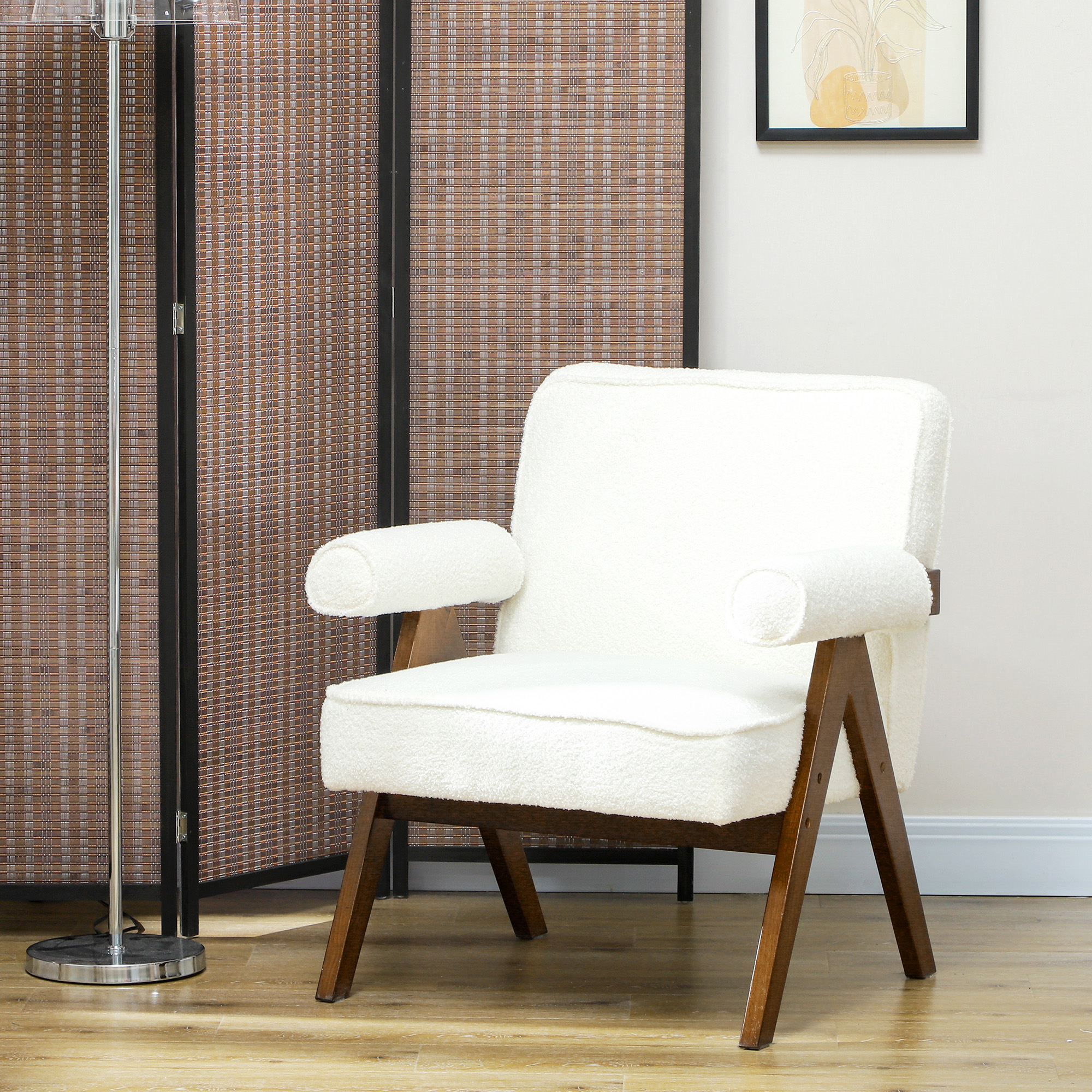 Cashmere Accent Chair Armchair with Wide Seat and Soft Padded Armrests for Reading, Bedroom, Cream White - Image 6