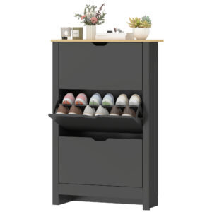 Shoe Storage Cabinet with 3 Flip Drawers and Adjustable Shelves for 12-18 Pairs of Shoes, Black