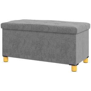 Storage Ottoman Bench, Velvet Upholstered Foldable Ottoman Footrest, Foot Stool with Wood Legs for Living Room, Bedroom