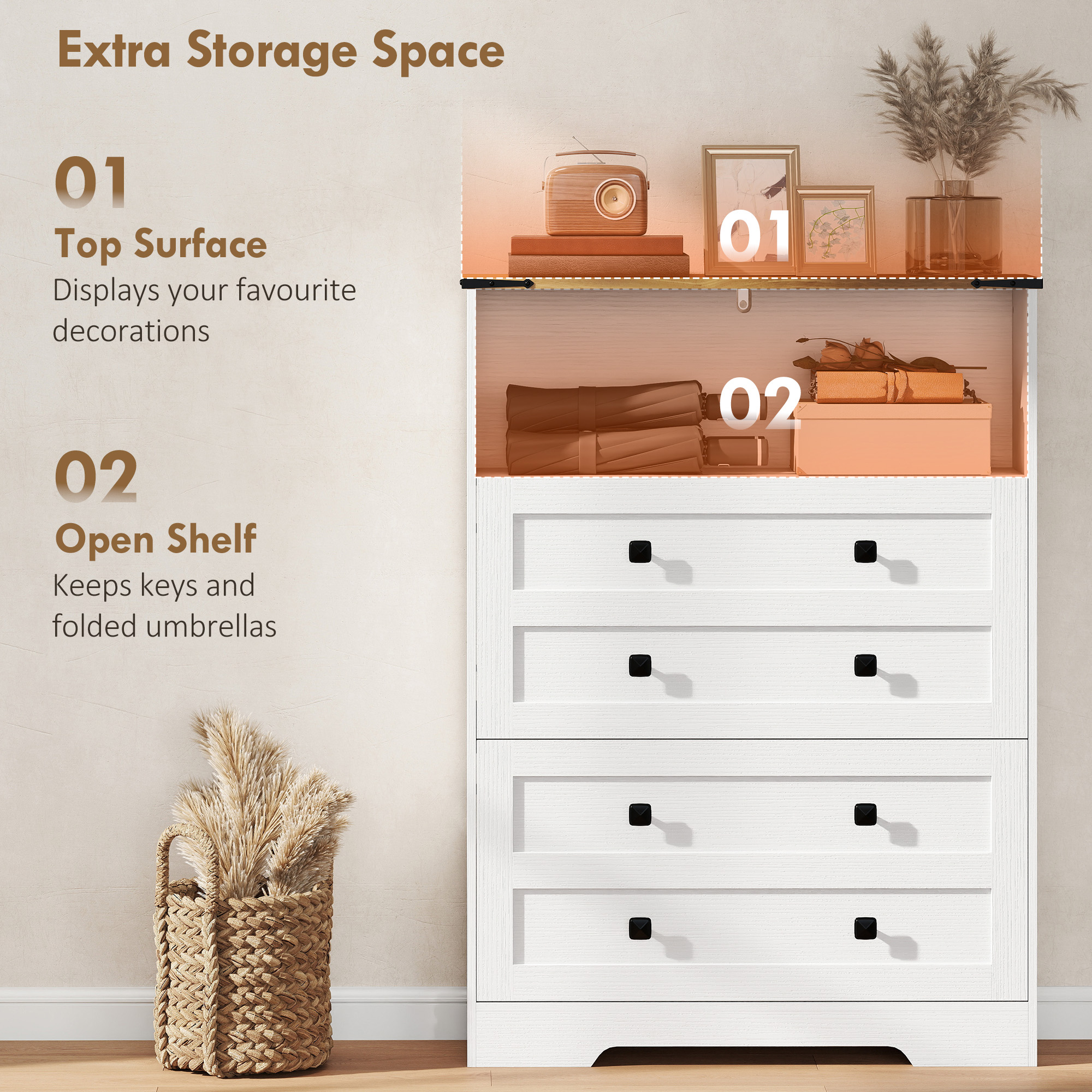 Shoe Cabinet with 2 Flip Drawers, Narrow Shoe Storage Cabinet, White - Image 5
