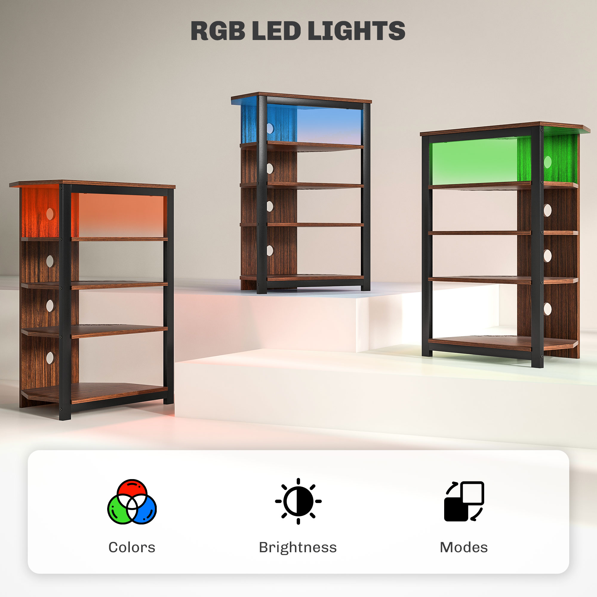 TV Stand for TVs up to 29", Entertainment Center with 4-Tier Storage Shelves and LED Lights for Living Room - Image 5