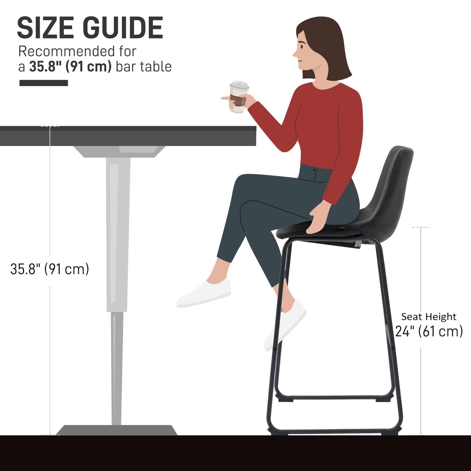 Counter Height Bar Stools Set of 2, Vintage PU Leather Bar Chairs, Kitchen Stool with Footrest, Dark Brown - Image 4