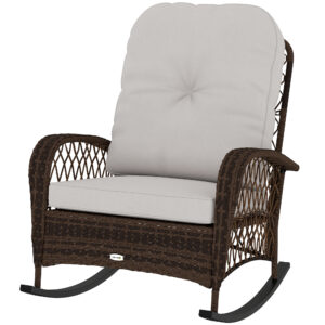 Outdoor Wicker Rattan Rocking Chair Patio Rocker with Thick Cushions for Garden Backyard Porch, Light Mixed Brown