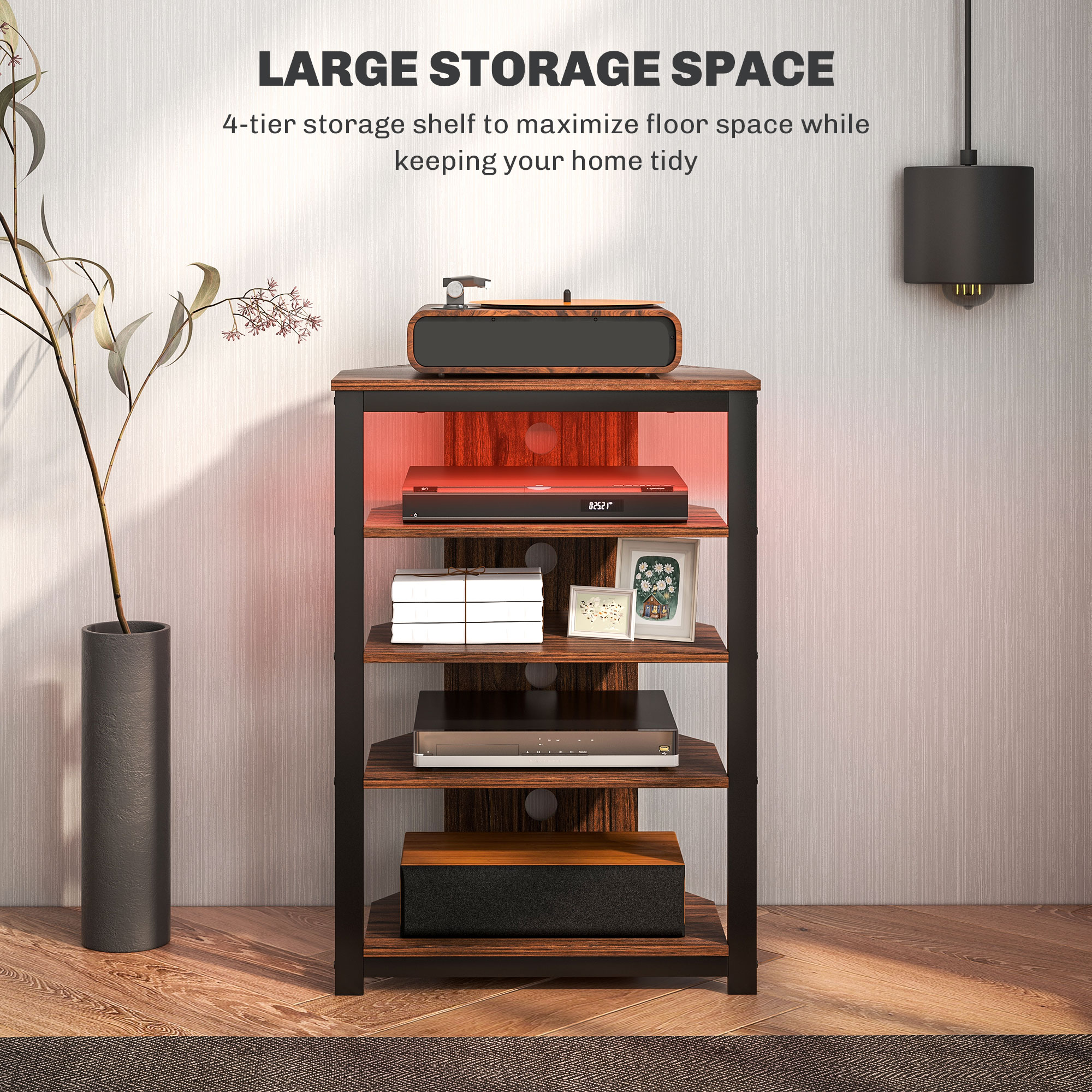 TV Stand for TVs up to 29", Entertainment Center with 4-Tier Storage Shelves and LED Lights for Living Room - Image 3