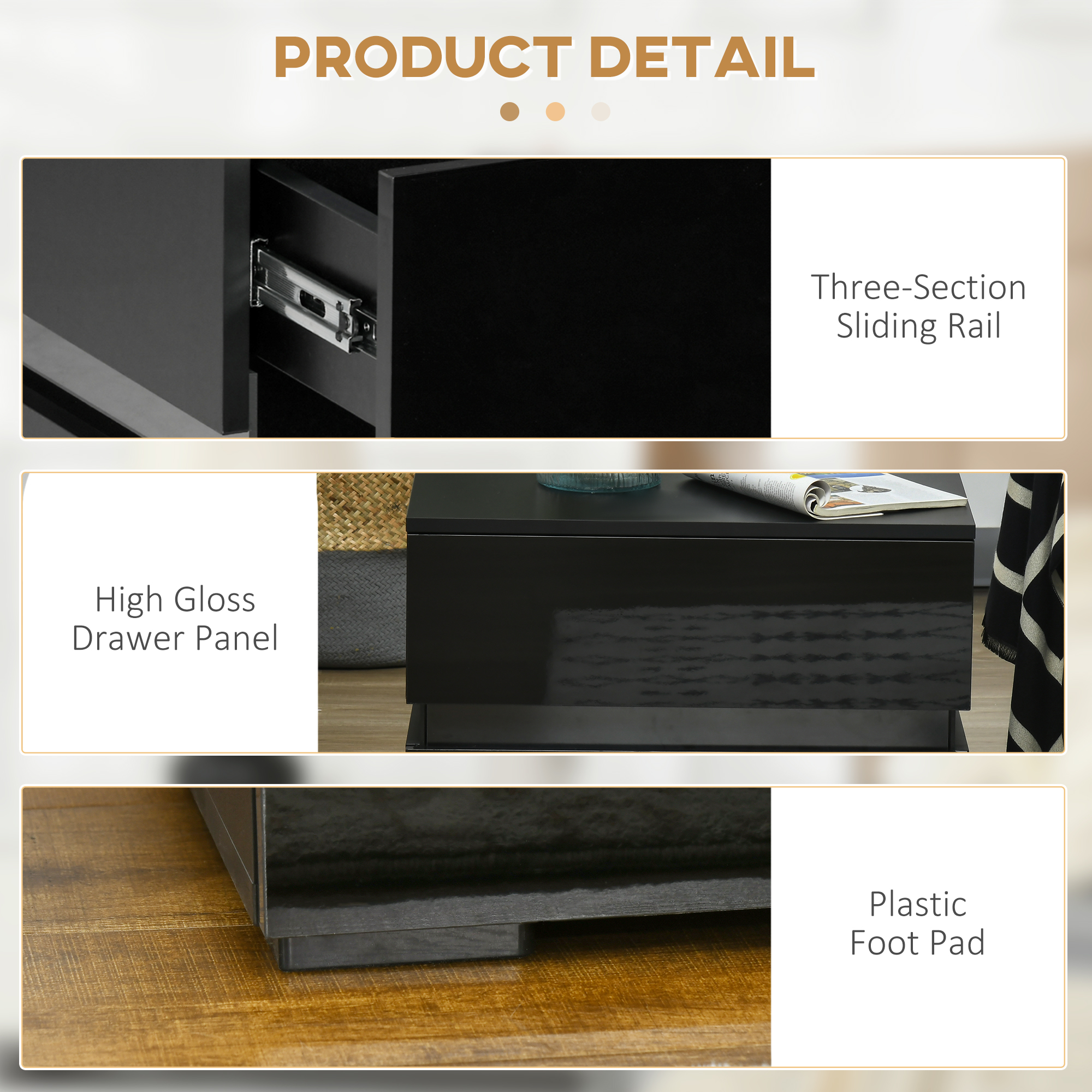 Modern Nightstand, Bedside Table with 2 Drawers, RGB LED Lights for Bedroom, Black - Image 4