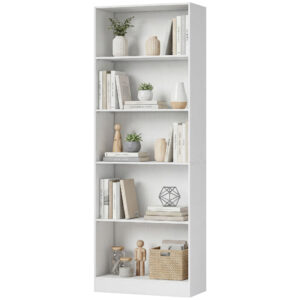 5-Tier Bookcase, Storage Bookshelf with Adjustable Shelves, Display Shelves for Living Room, Home Office, White