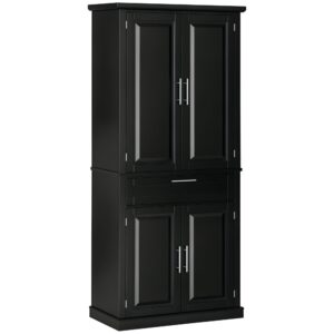 72" Kitchen Pantry Cabinet, Freestanding Storage Cabinet, 4-Door Cabinet with Drawer and Adjustable Shelves, Black