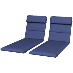 Patio Chaise Lounge Chair Cushions Replacement Sun Lounger Pads with Headrest and Ties, Set of 2, Dark Blue