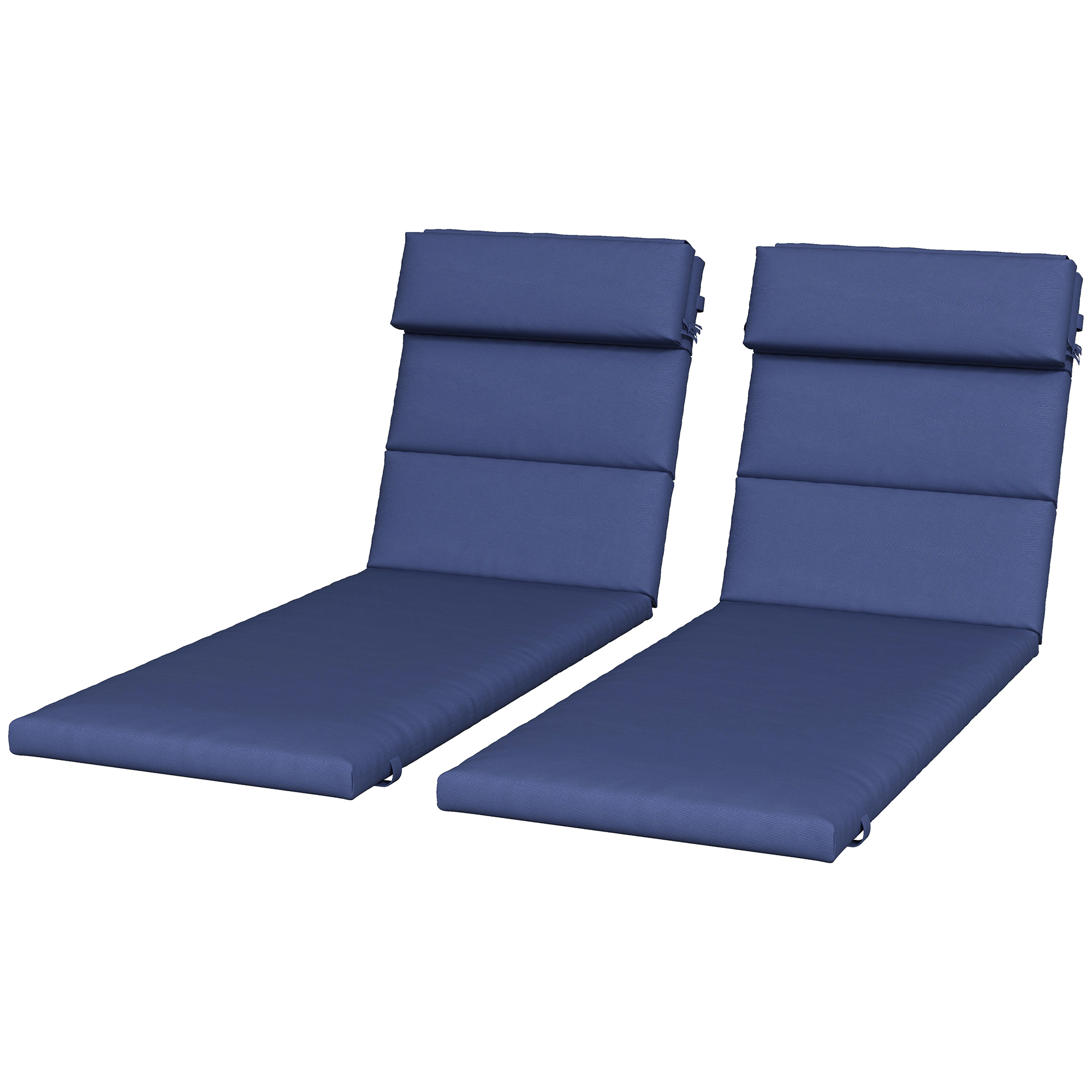 Patio Chaise Lounge Chair Cushions Replacement Sun Lounger Pads with Headrest and Ties, Set of 2, Dark Blue