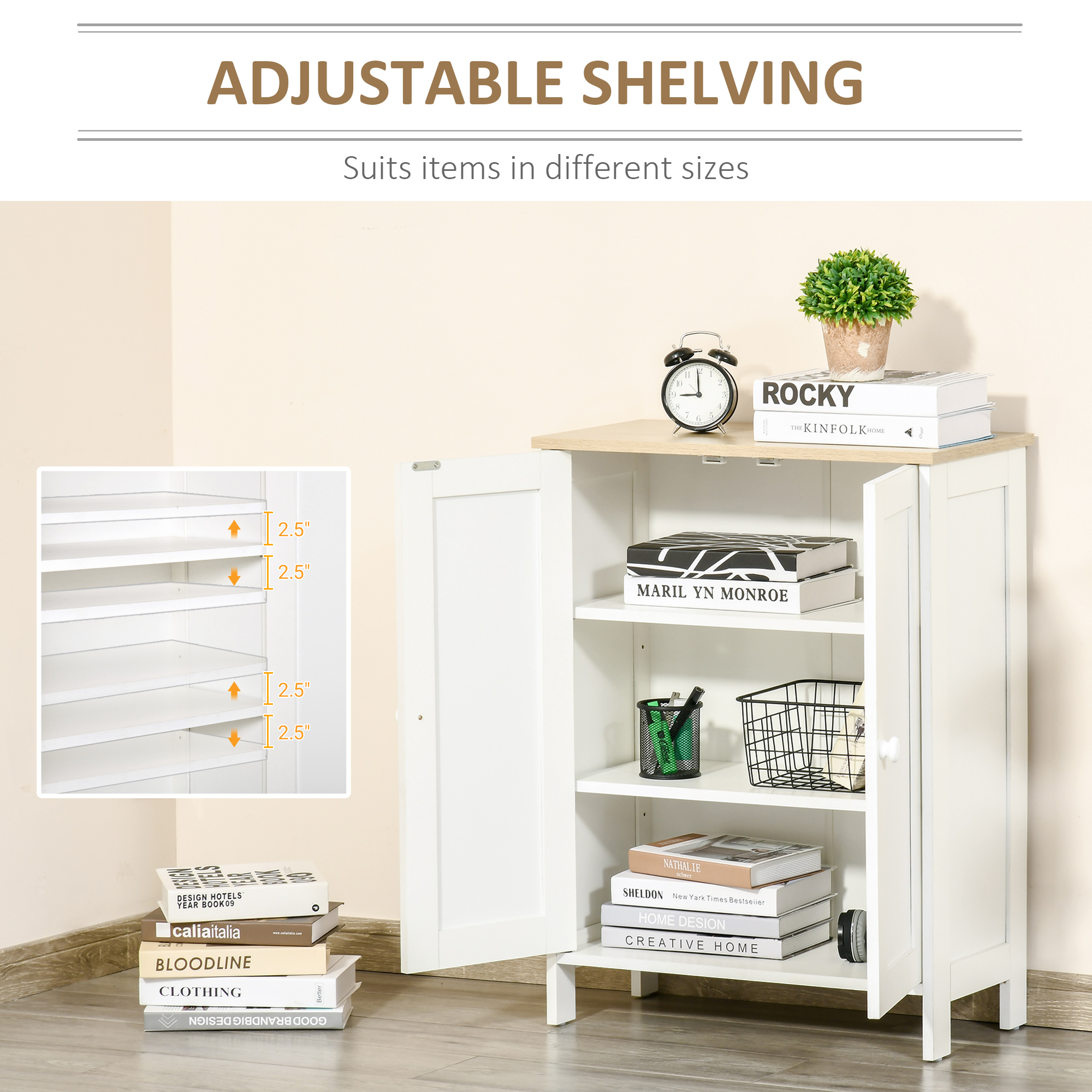 Storage Cabinet with Doors, Cupboard Organization with 2 Adjustable Shelves, Storage Solution for Living Room, Bathroom - Image 3