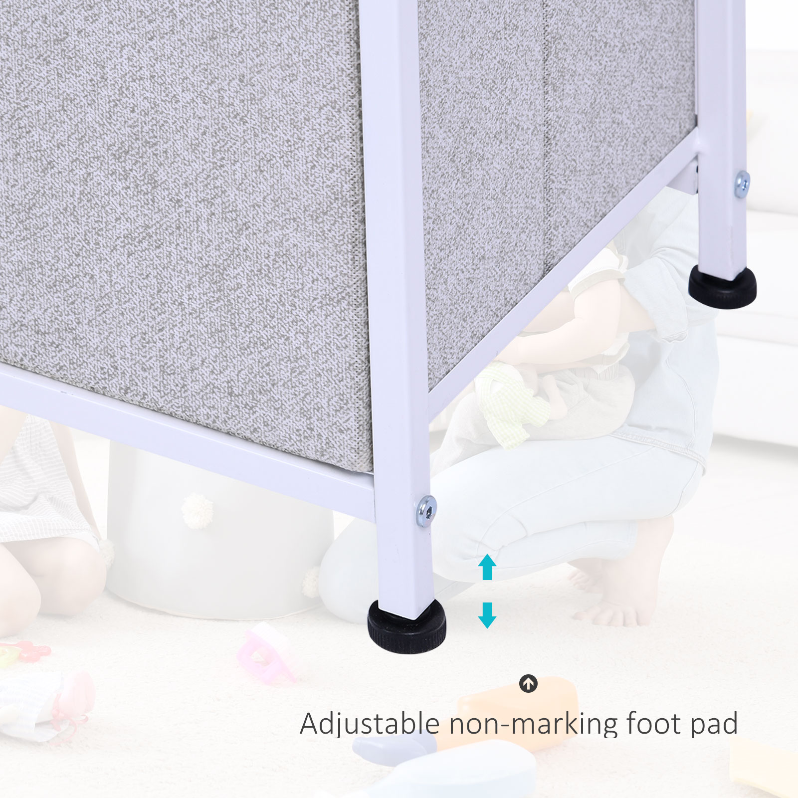 Linen Drawer Cabinet Organizer Storage Dresser Tower with 5 Removable Drawer Metal Frame Adjustable Feet for Living Room, Kitchen, Bathroom, Grey - Image 3