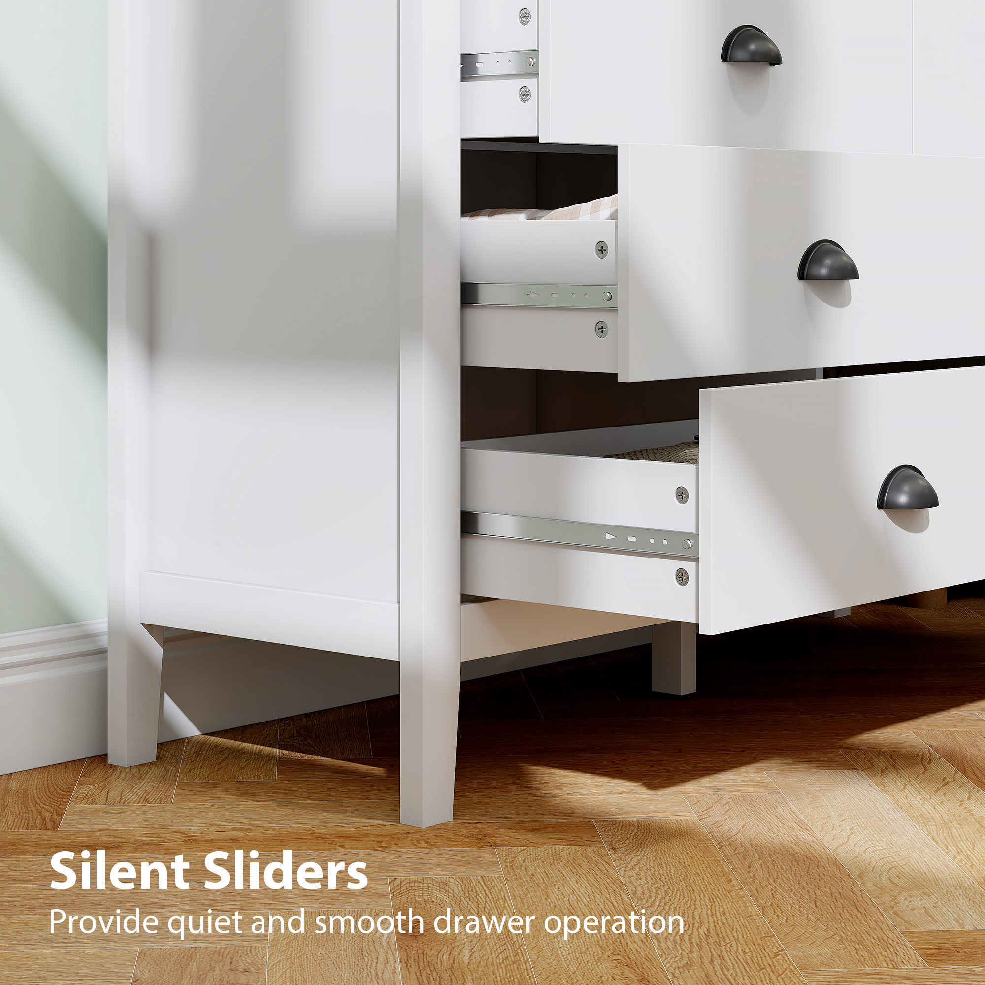 Chest of Drawers with Quiet Slides, Modern 6 Drawer Dresser for Bedroom, Closet, Living Room, Entryway, White - Image 3