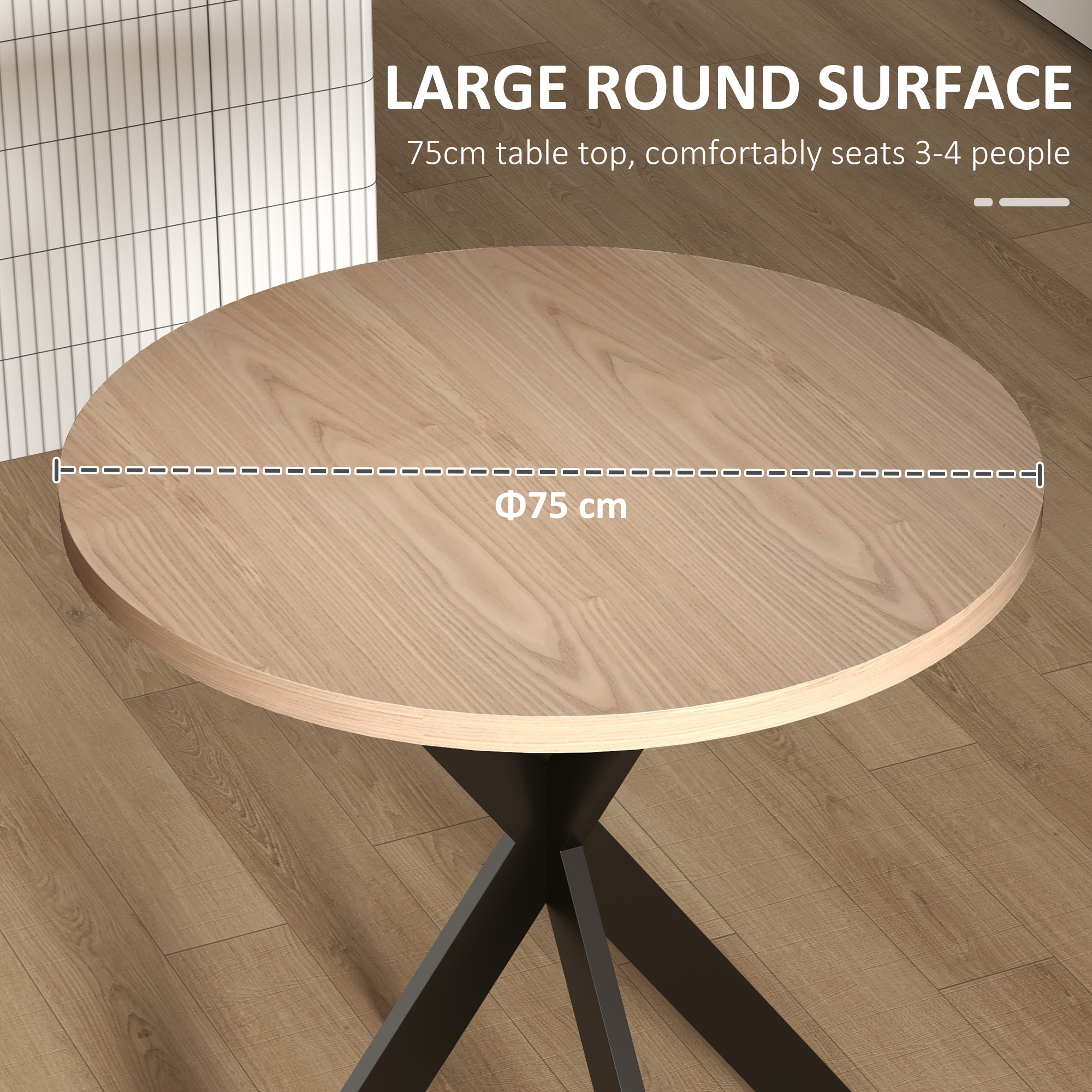 29" Dining Table, Contemporary Round Kitchen Table with Steel Legs, Brown - Image 3