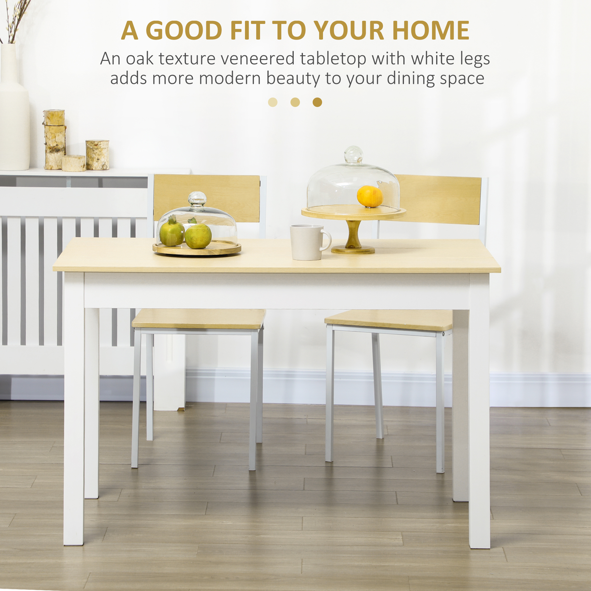 Kitchen Table, Dining Table for 4 to 6 People, 46.9" W x 27.6" D x 29.5" H, Oak - Image 2