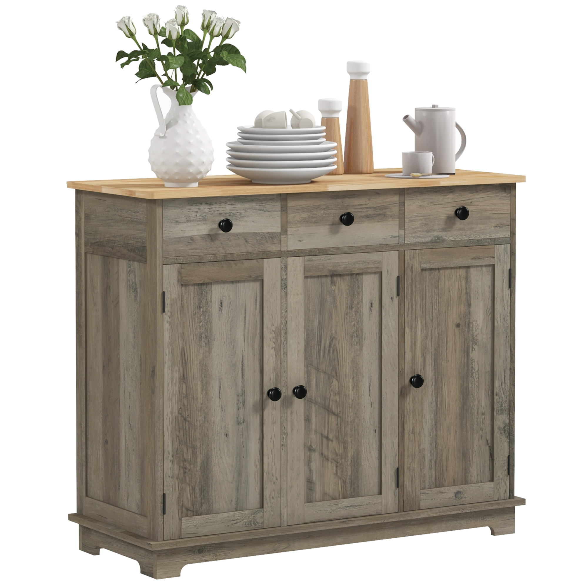 Modern Sideboard, Buffet Cabinet with Storage Cabinets, Drawers and Adjustable Shelves for Living Room, Washed Grey