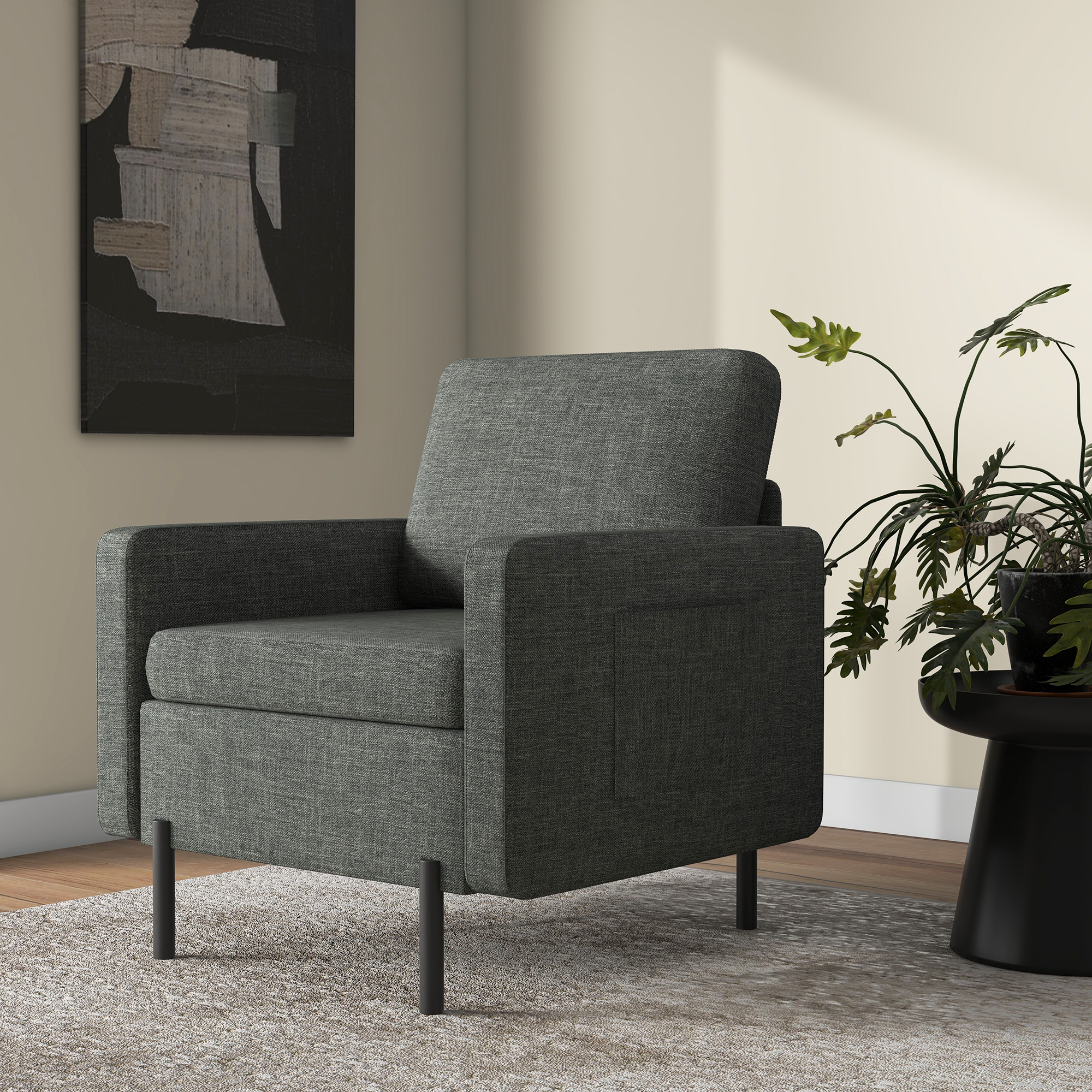 Armchair, Fabric Accent Chair, Modern Living Room Chair with Metal Legs, 2 Side Pockets for Bedroom, Grey - Image 5