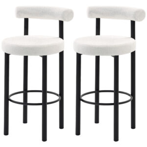 Bar Stools Set of 2, Sherpa Upholstered Barstools with Backrest, Bar Height Stools with Footrest for Kitchen Island