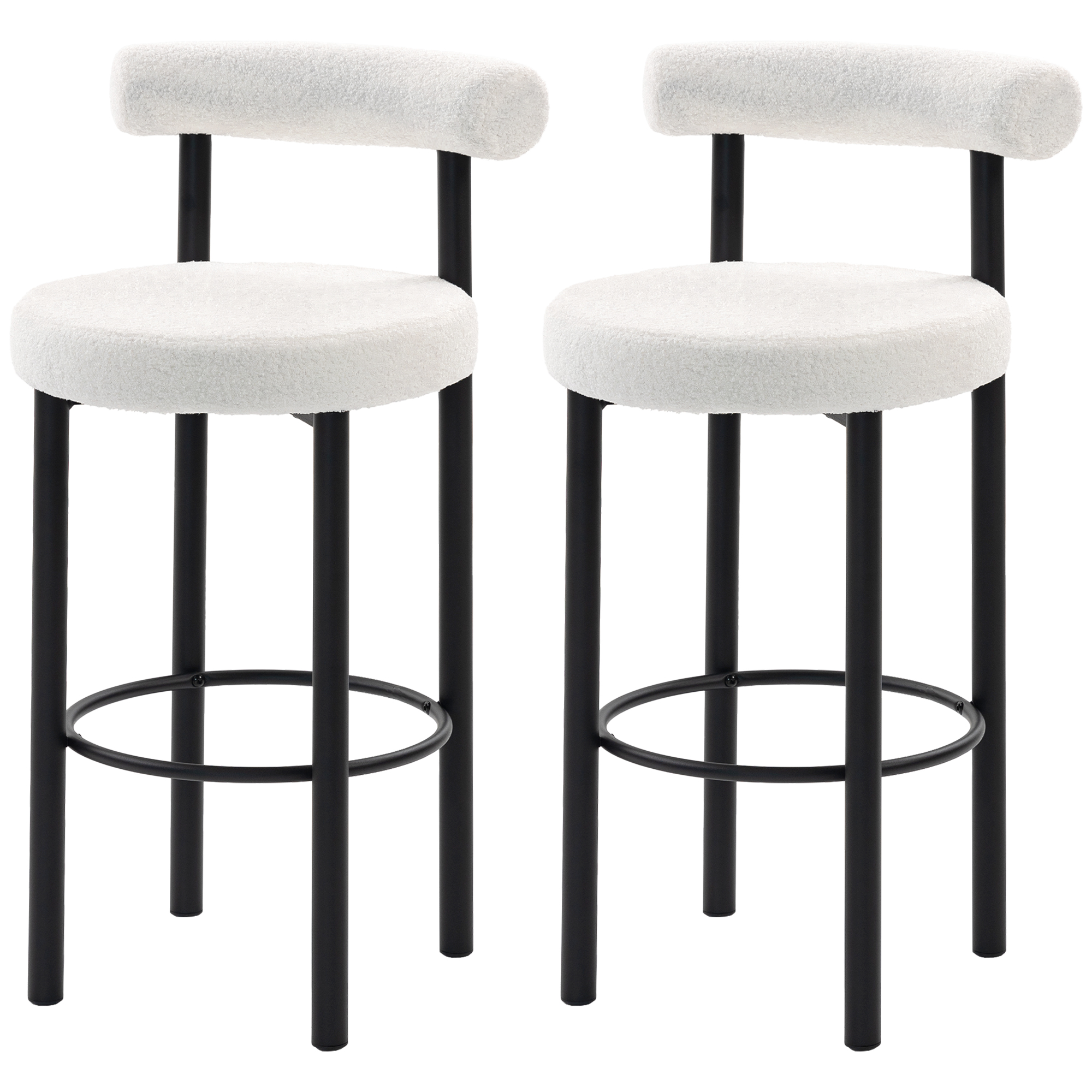 Bar Stools Set of 2, Sherpa Upholstered Barstools with Backrest, Bar Height Stools with Footrest for Kitchen Island