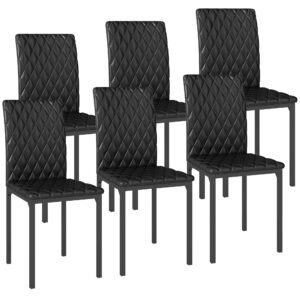 Set of 6 Modern Dining Chairs, Tufted High Back Side Chairs with Upholstered Seat, Steel Legs for Living Room, Black