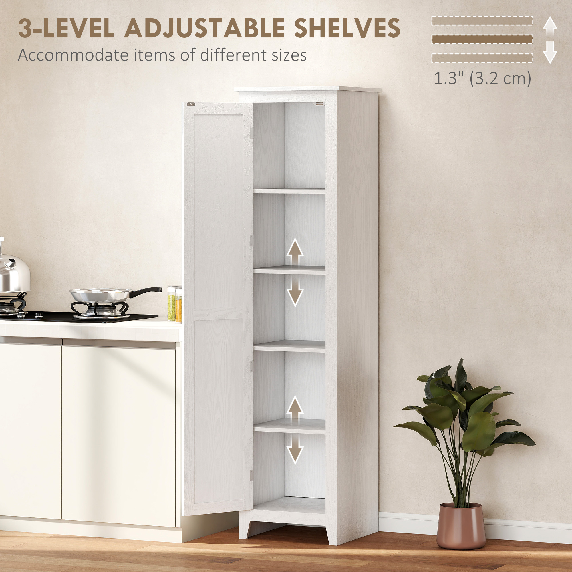 67" Farmhouse Kitchen Pantry Storage Cabinet with Barn Door, Kitchen Pantry Cabinet with Adjustable Shelves, White - Image 3