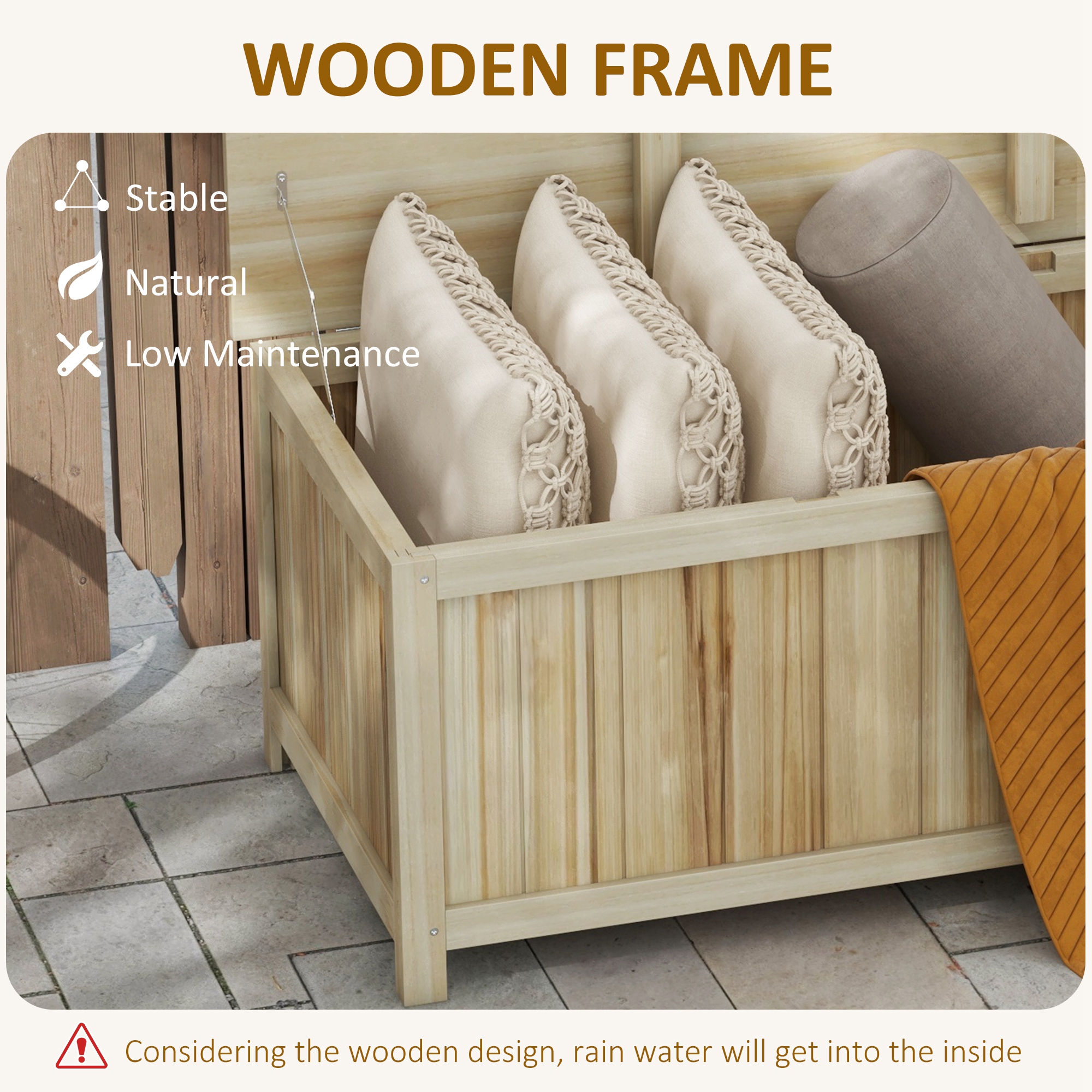 45 Gallon Wooden Storage Box patio Deck Box Bench, Garden Backyard Outdoor Storage Container, Natural - Image 4