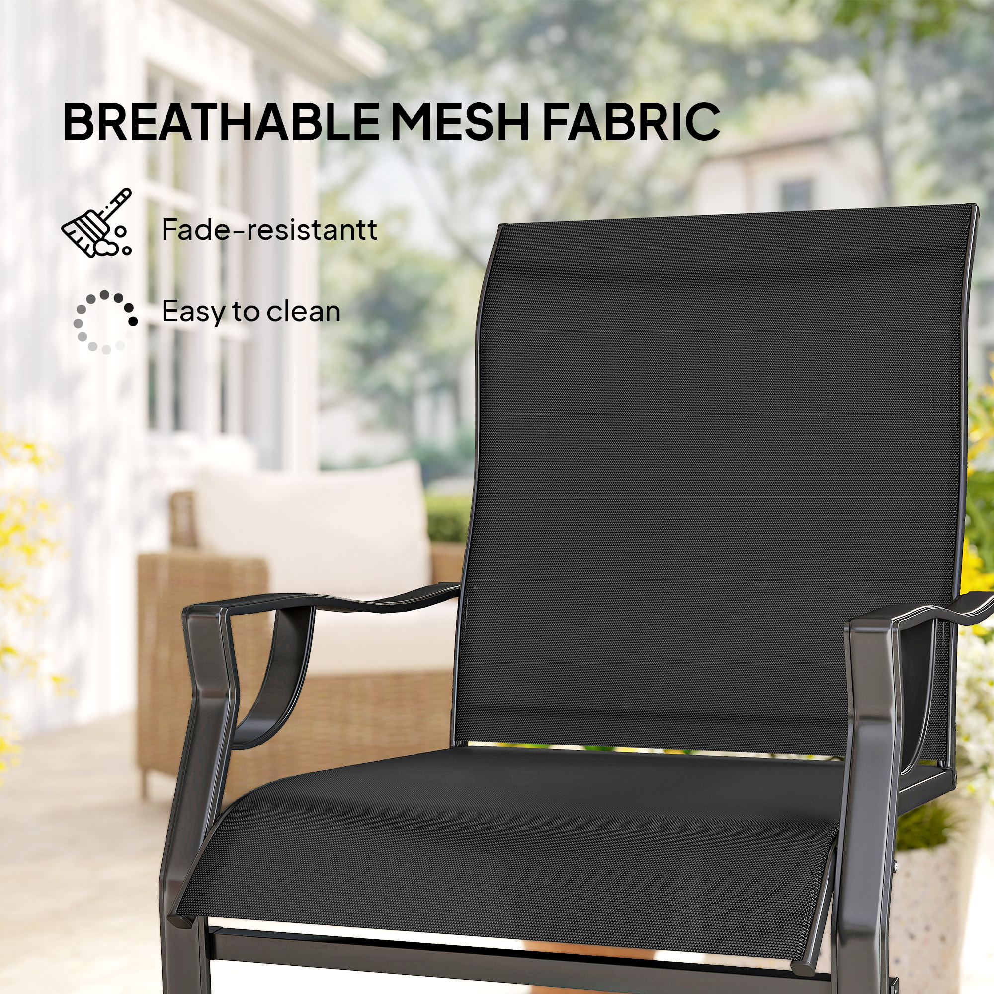 C Spring Motion Patio Chairs Set of 2 with Curved High Backrest, Armrest, All Weather Breathable Fabric, Metal Frame - Image 4
