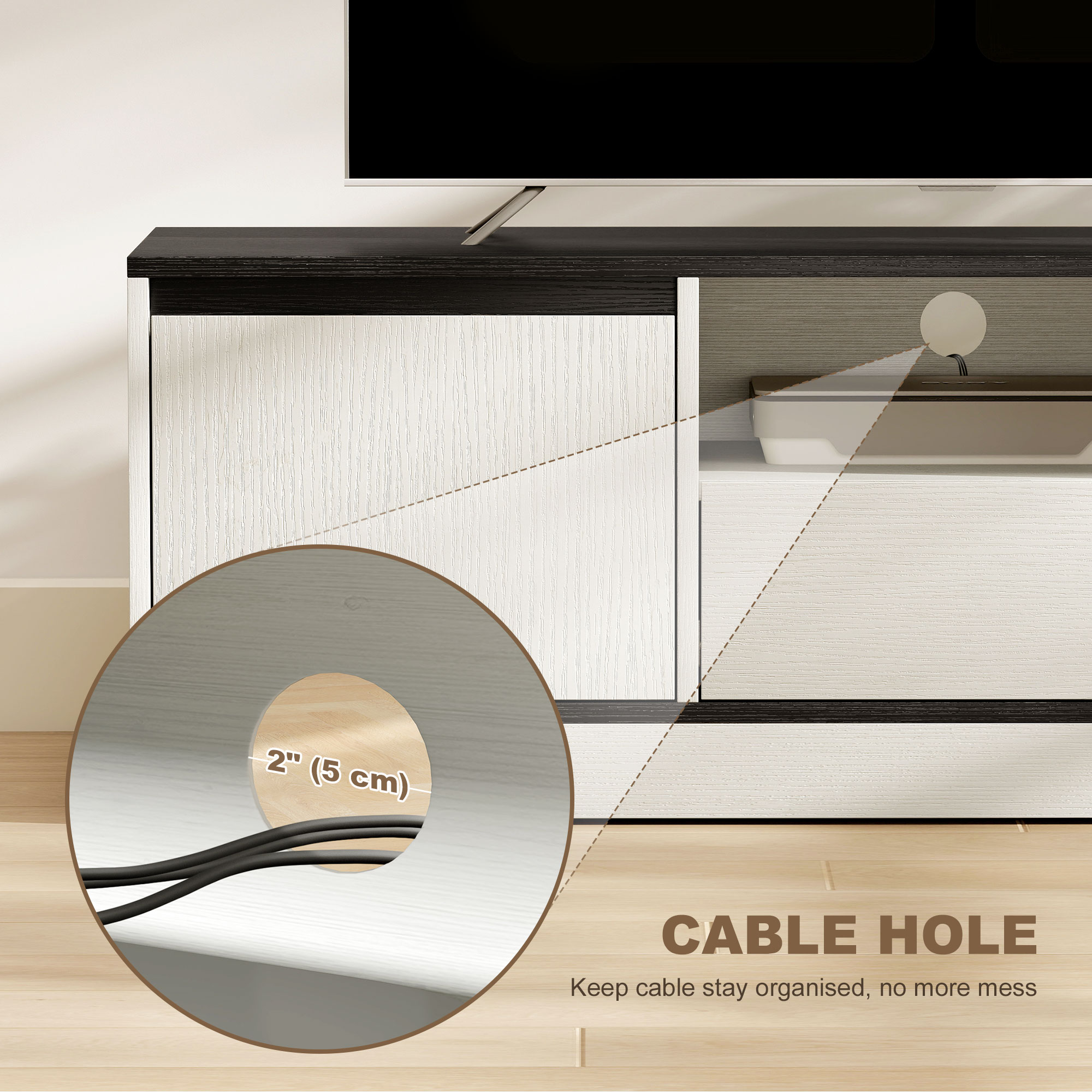 TV Stand for 43-55 Inch TV, Entertainment Center w/ Cabinets, Shelf, Drawer and Cable Management for Living Room, White - Image 5