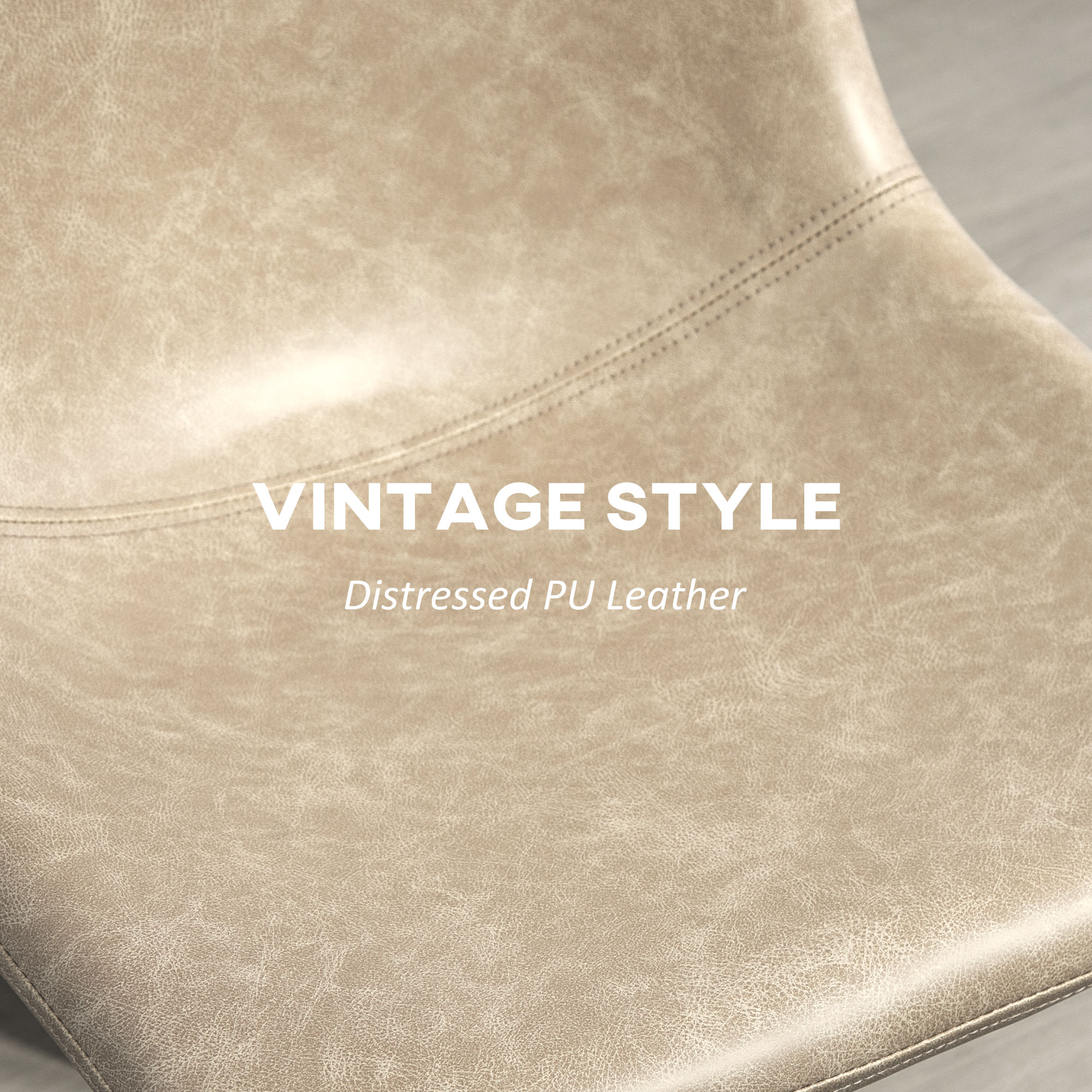 Counter Height Bar Stools Set of 2, Vintage PU Leather Bar Chairs, Kitchen Stool with Footrest, Beige - Image 2