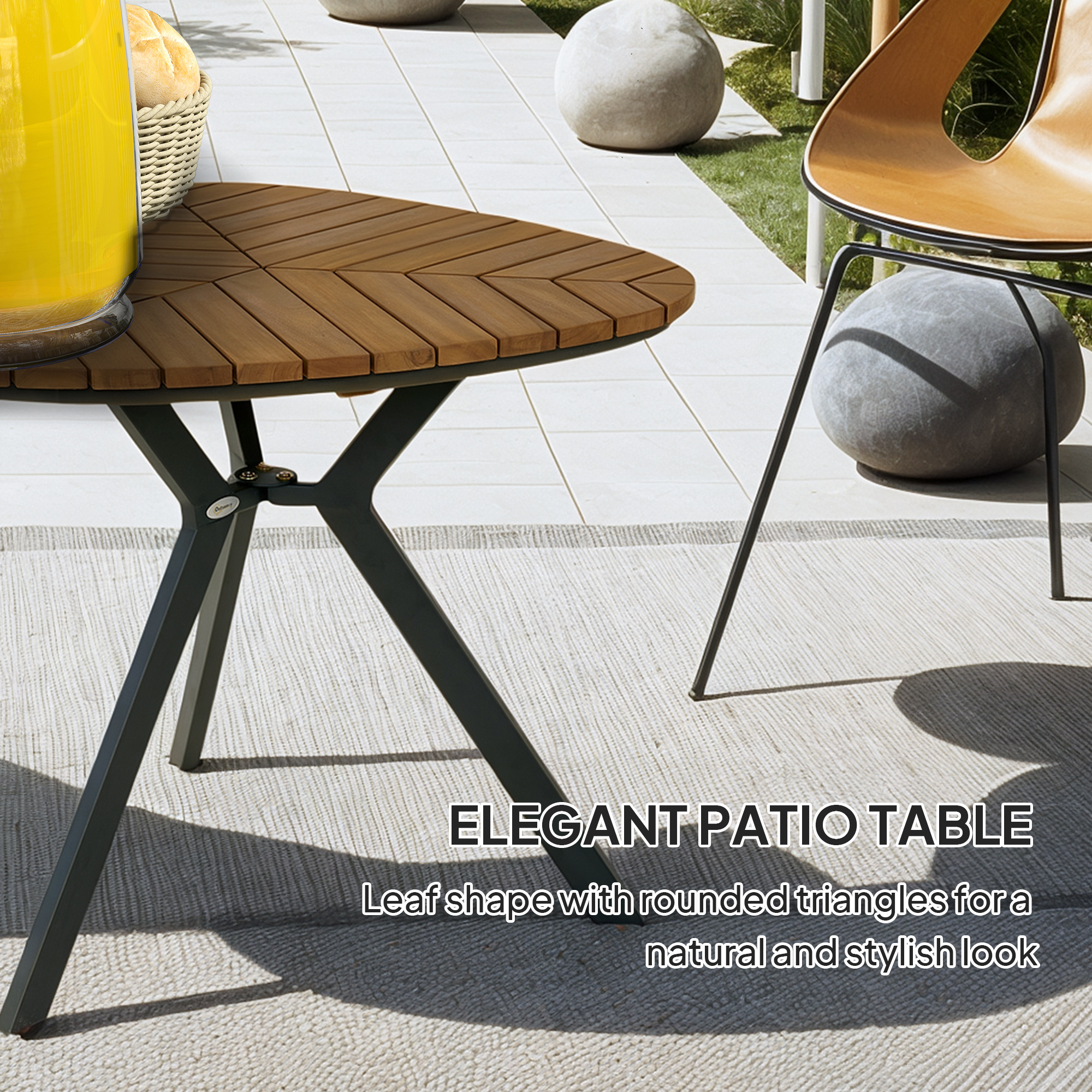 35.4" Outdoor Dining Table with Slatted Acacia Wood Leaf Tabletop, Patio Table with Steel Legs for Garden, Yard, Teak - Image 2