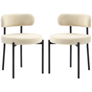 2 Pieces Kitchen Chairs, Modern Dining Chairs w/ Berber Fleece Upholstery and Steel Legs for Living Room, Beige