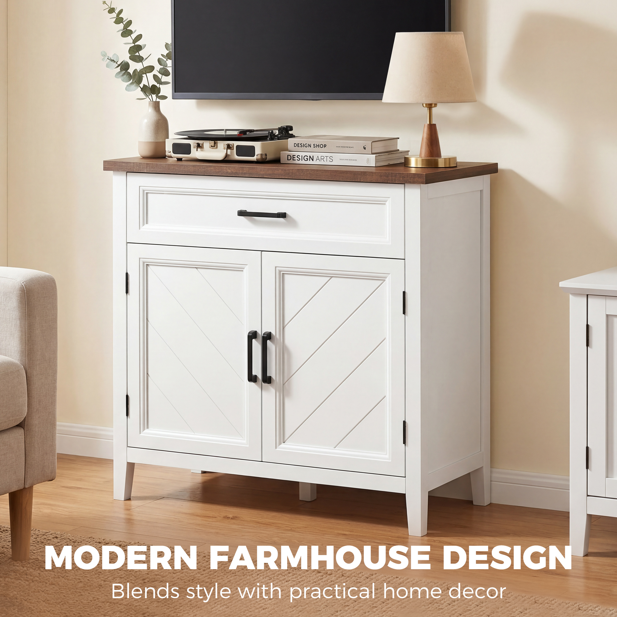 Modern Farmhouse Sideboard Buffet Cabinet with Adjustable Shelf, Storage & 2 Doors - Image 5